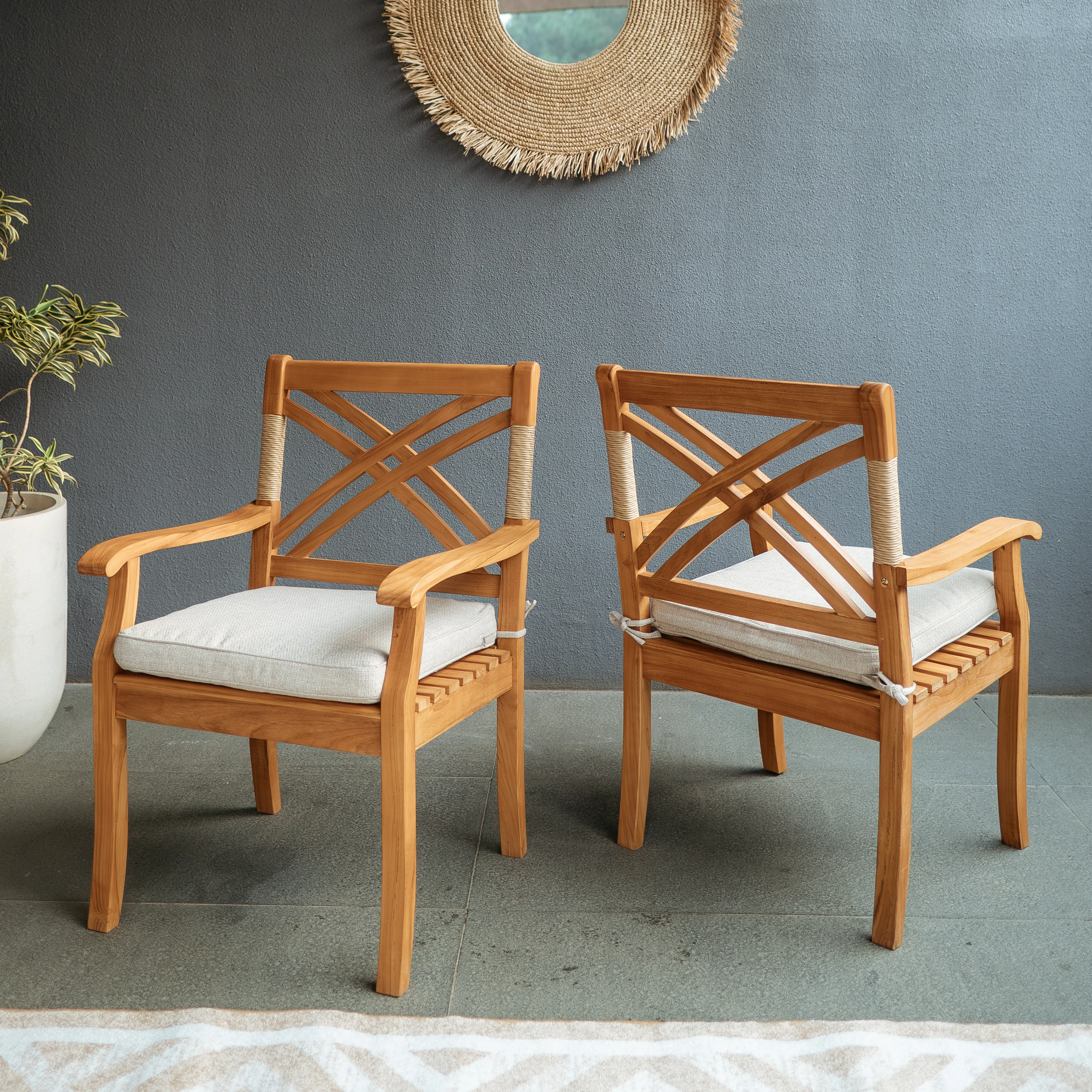 Carmel Teak Wood 2 Piece Outdoor Dining Chair - Image 3