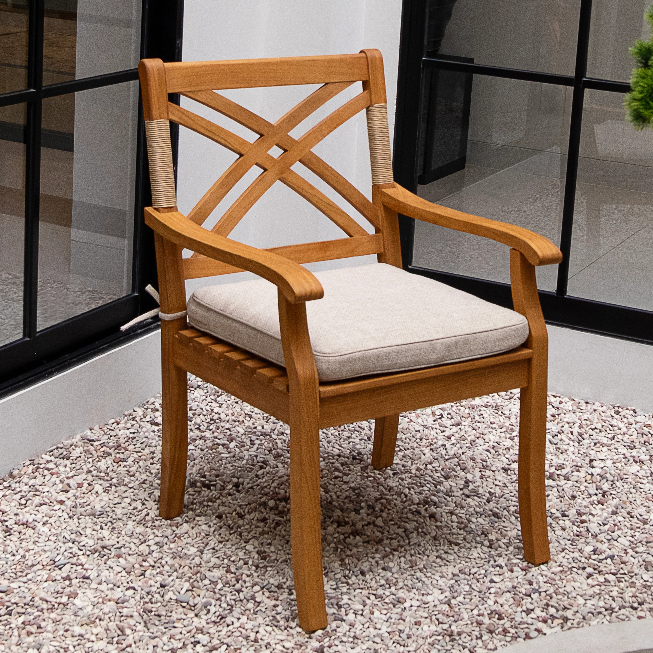 Carmel Teak Wood 3 Piece Outdoor Bistro Set with Tan Seatpad - Image 4