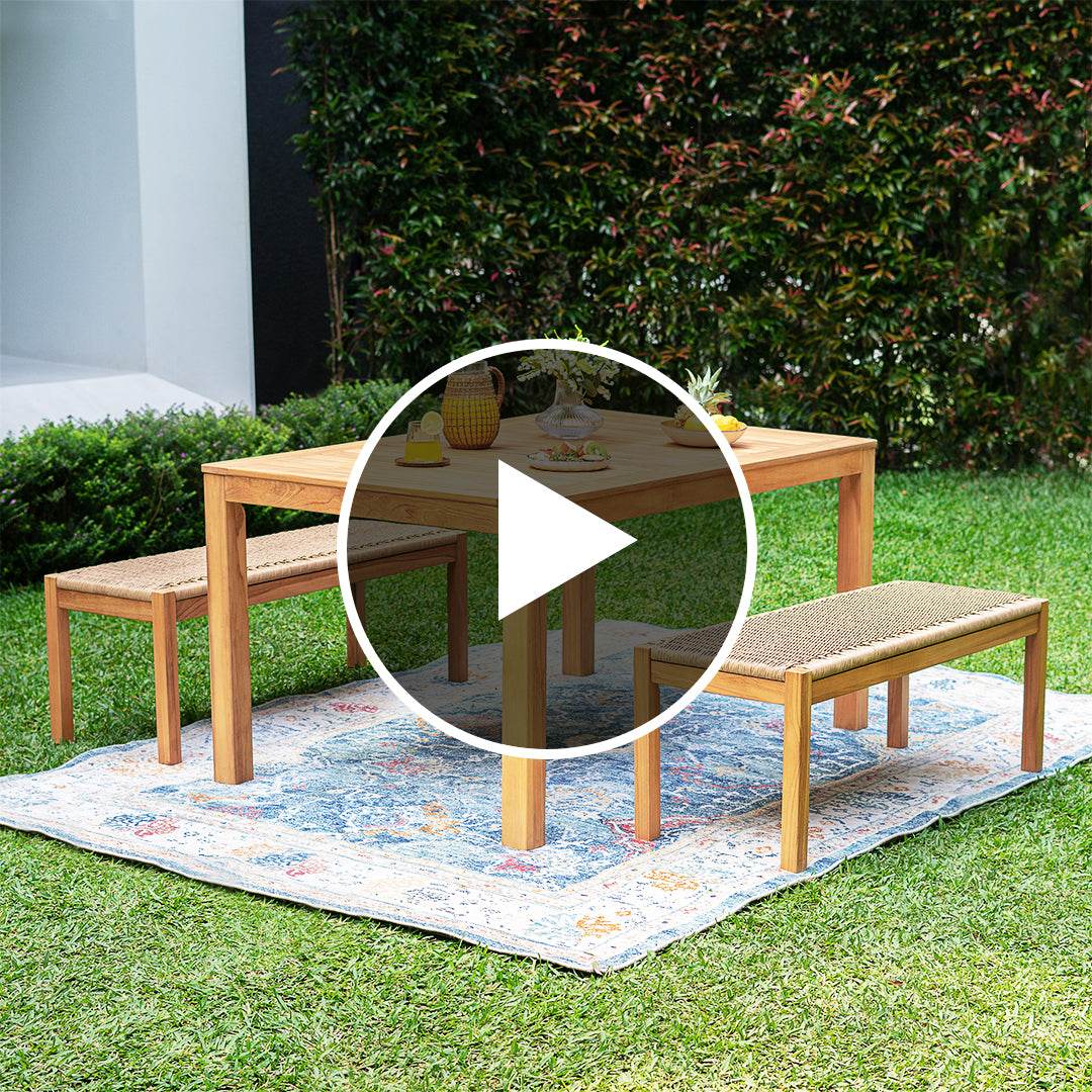 Carmel Teak Wood 3 Pieces Outdoor Picnic Dining Set with Honey Twist Wicker - Image 4