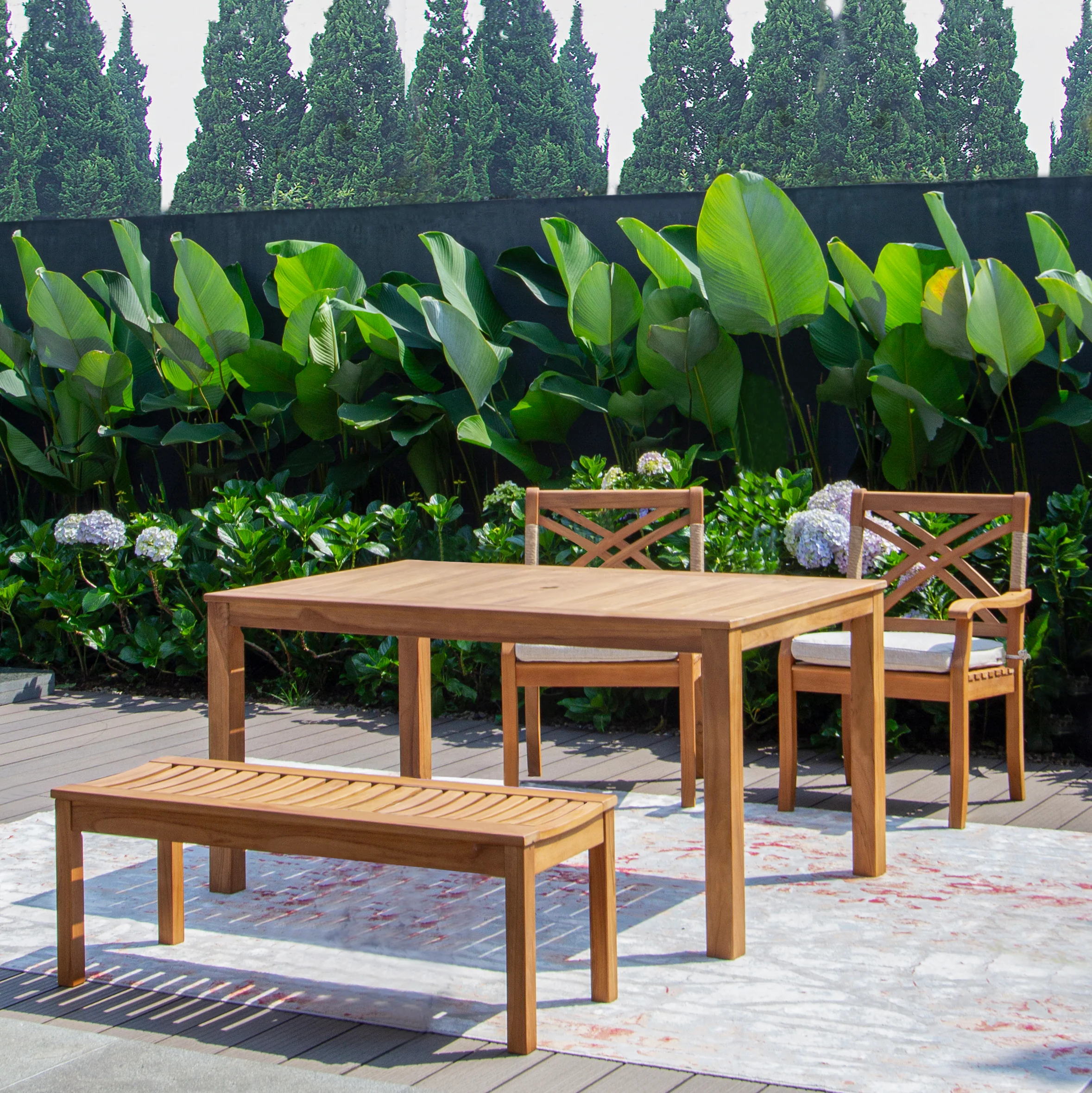 Carmel Teak Wood 4 Piece Outdoor Dining Set with Backless Bench - Image 4