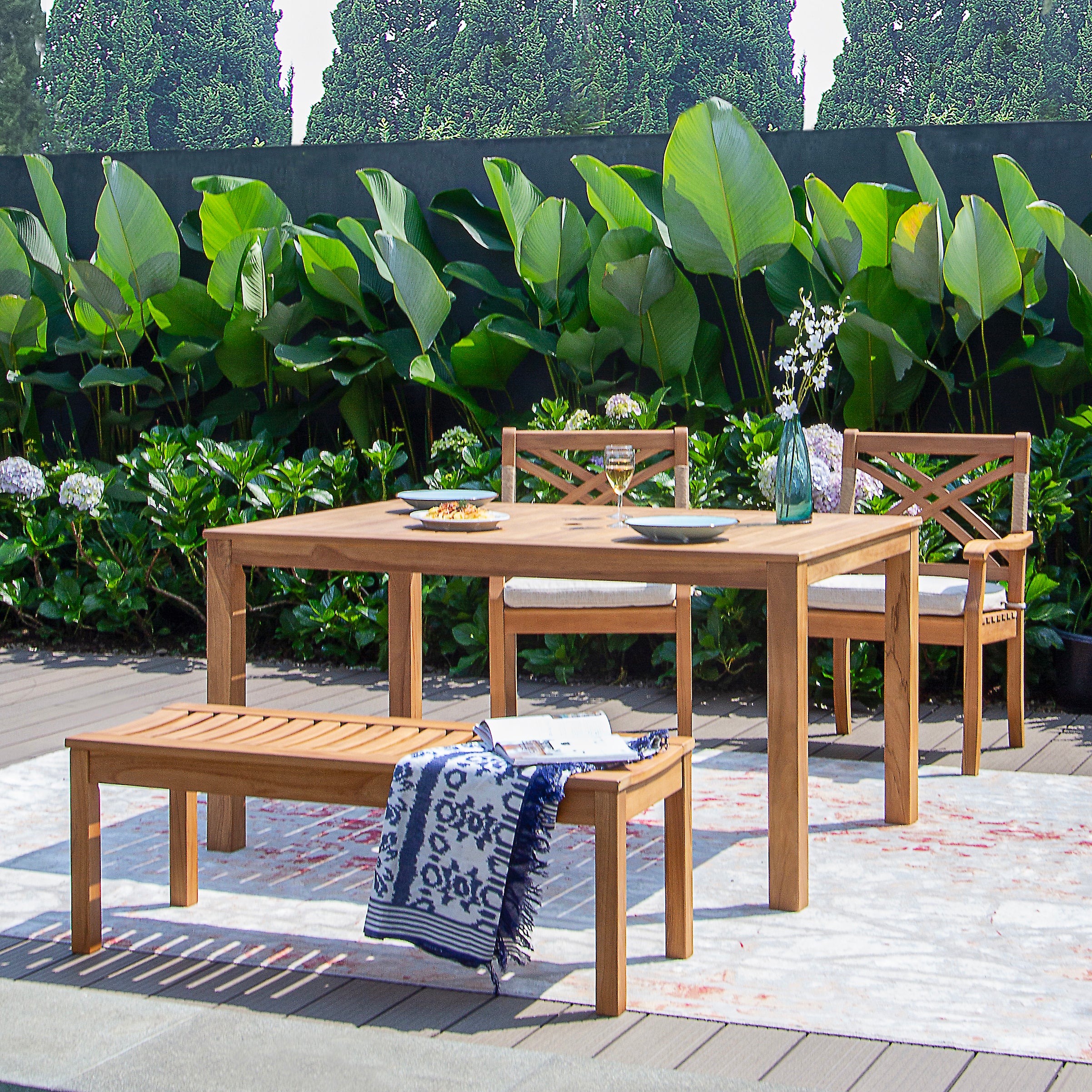 Carmel Teak Wood 4 Piece Outdoor Dining Set with Backless Bench - Image 6