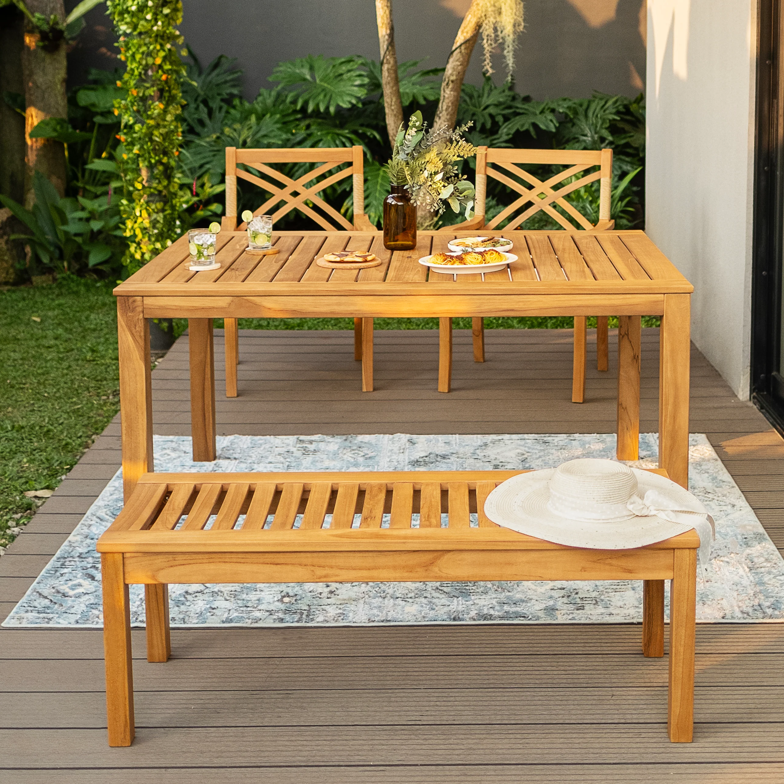 Carmel Teak Wood 4 Piece Outdoor Dining Set with Backless Bench - Image 8