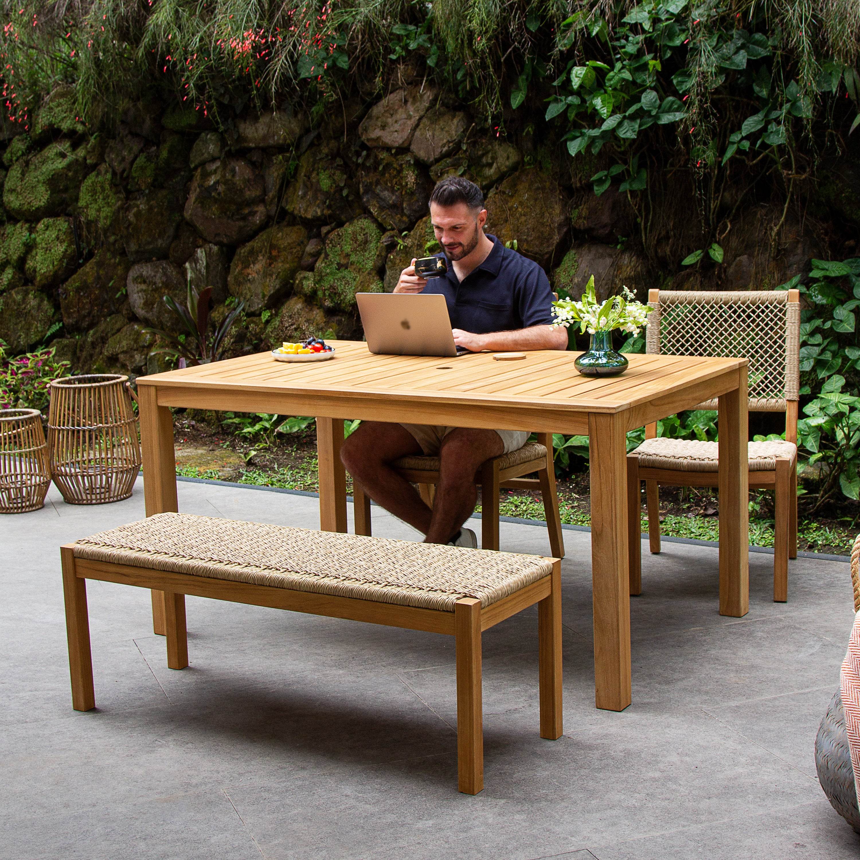 Carmel Teak Wood 4 Pieces Outdoor Dining Set with Honey Twist Wicker - Image 3