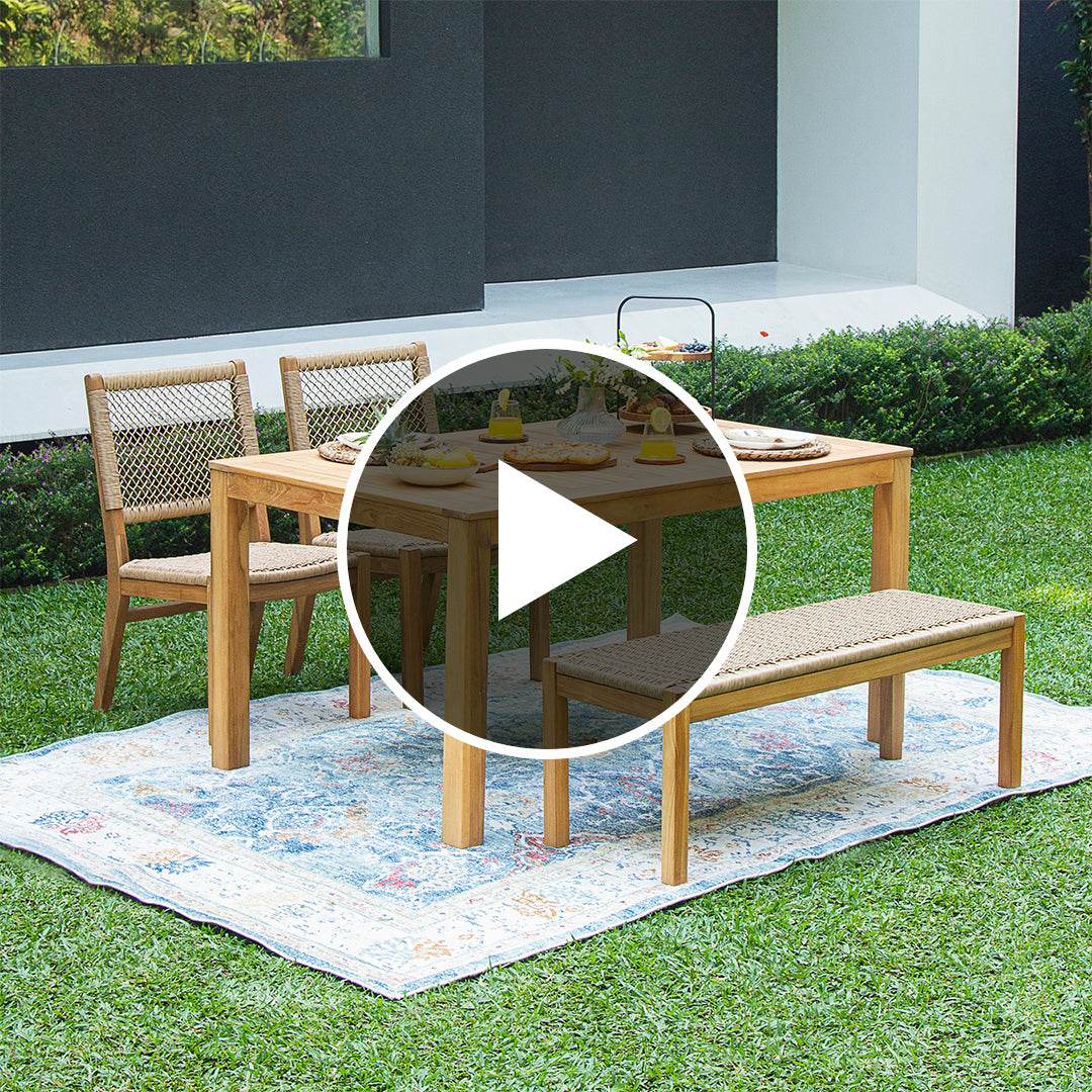 Carmel Teak Wood 4 Pieces Outdoor Dining Set with Honey Twist Wicker - Image 5