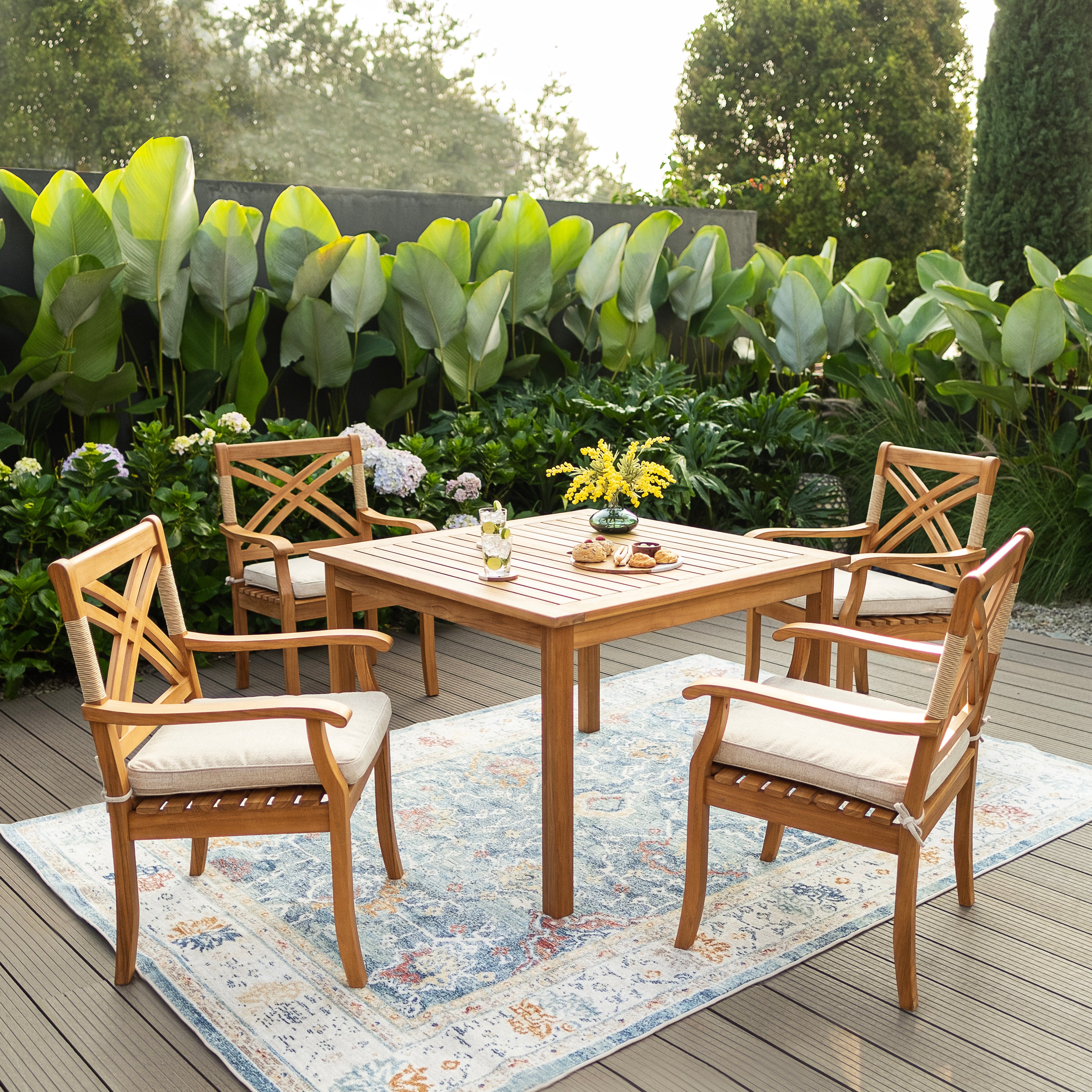 Carmel Teak Wood 5 Piece Outdoor Dining Set - Image 2