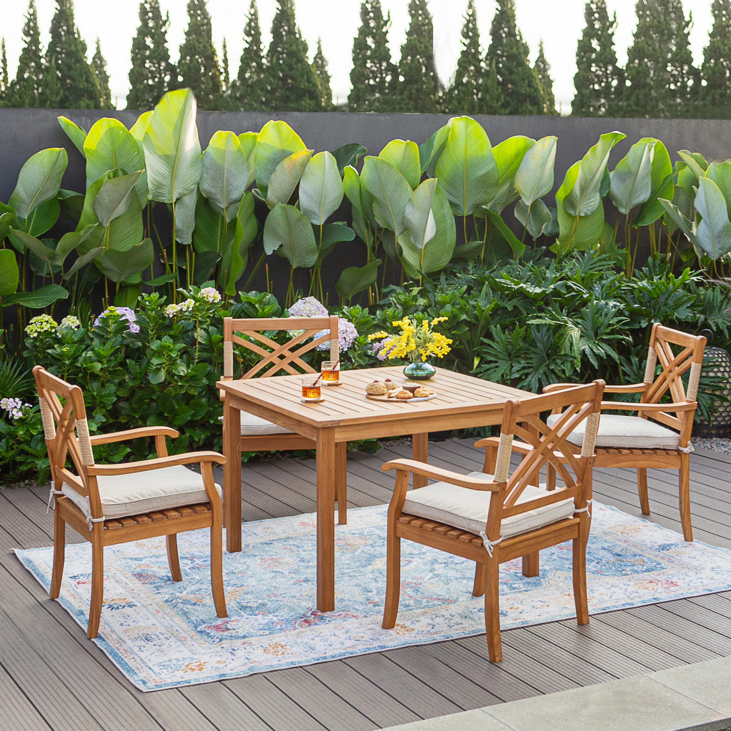 Carmel Teak Wood 5 Piece Outdoor Dining Set - Image 3