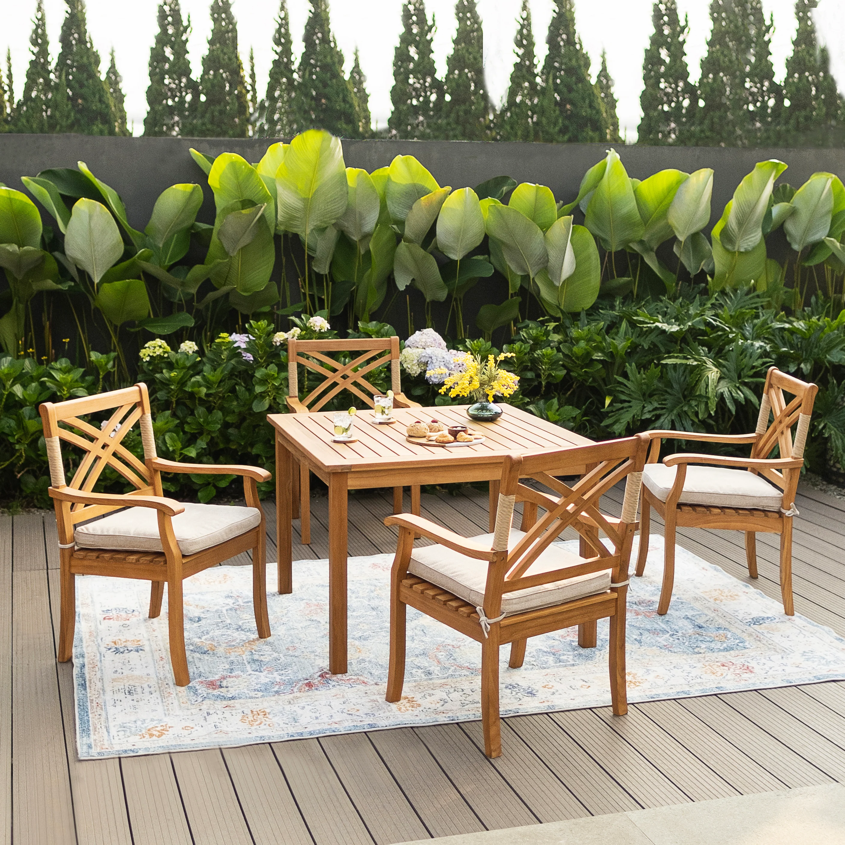 Carmel Teak Wood 5 Piece Outdoor Dining Set - Image 5