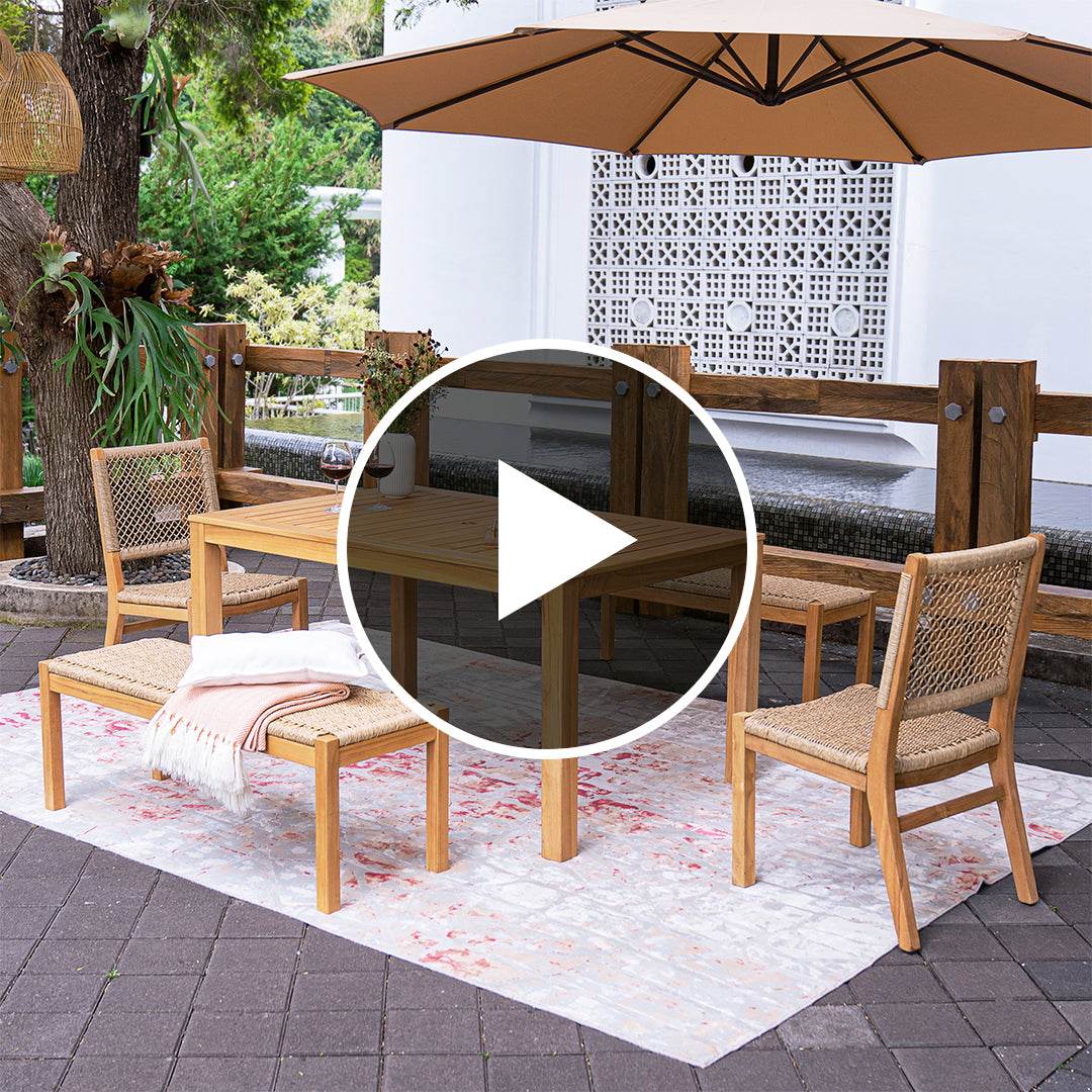 Carmel Teak Wood 5 Pieces Outdoor Dining Set with Honey Twist Wicker - Image 5