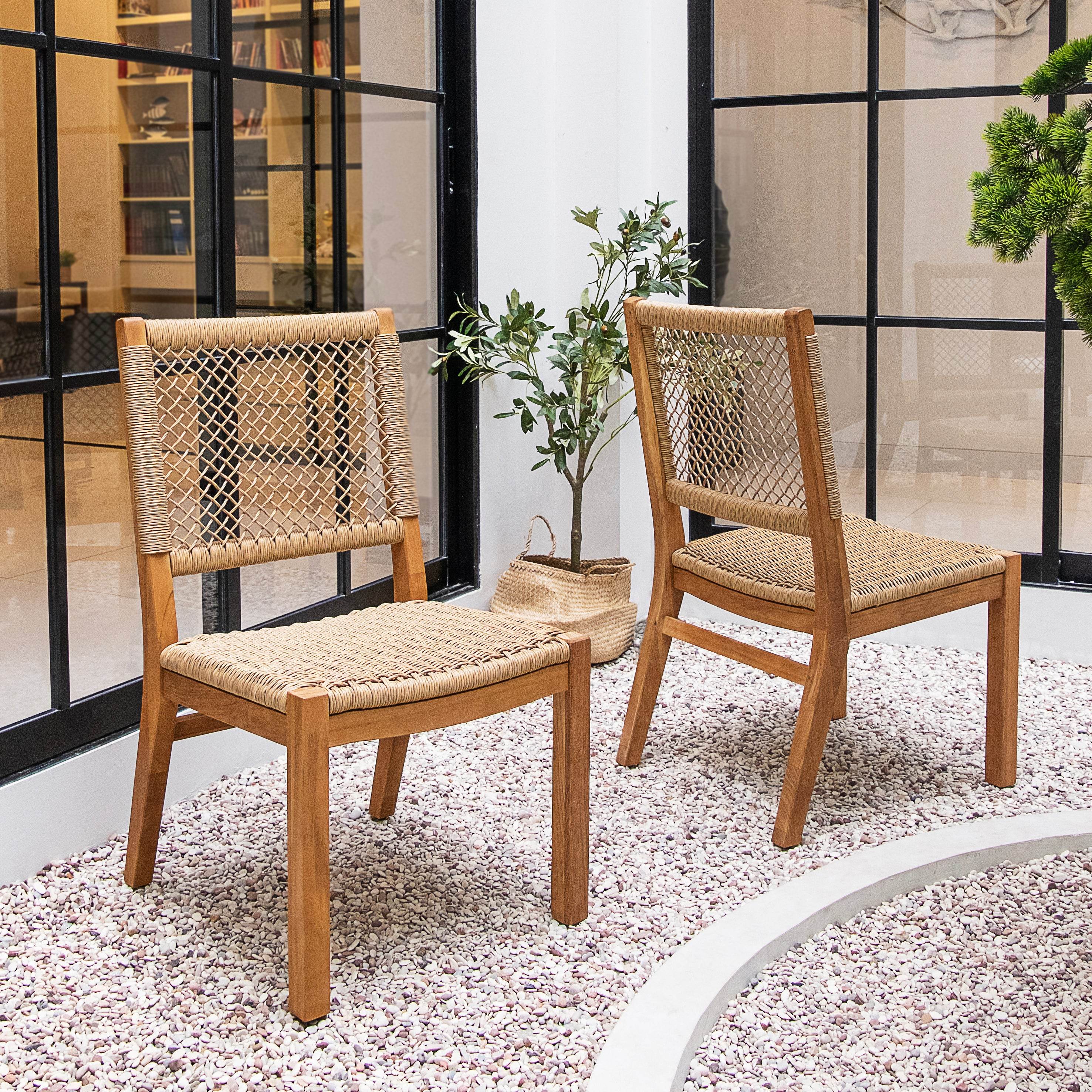 Carmel Teak Wood 5 Pieces Patio Dining Set with Honey Twist Wicker - Image 4