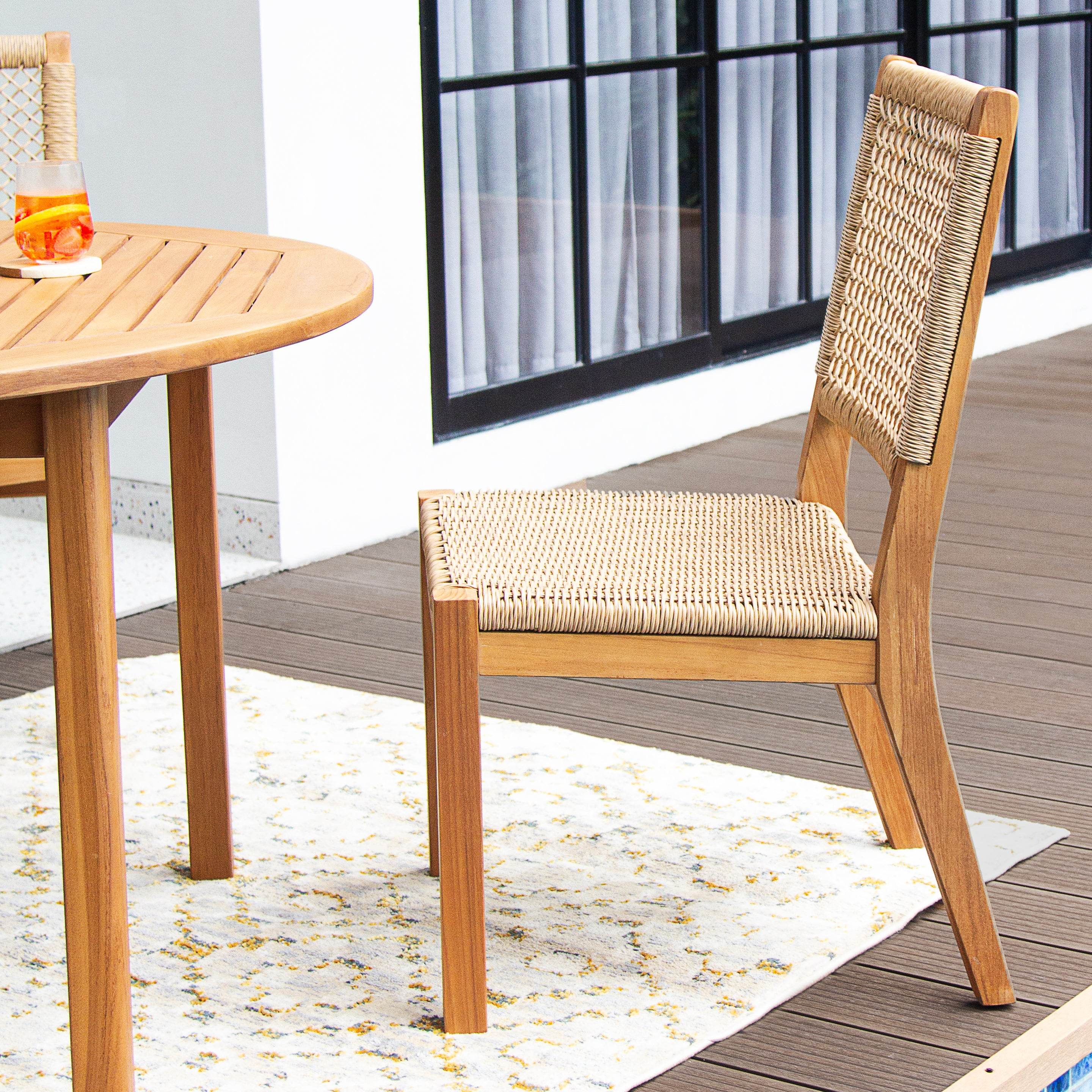 Carmel Teak Wood 5 Pieces Patio Dining Set with Honey Twist Wicker - Image 5