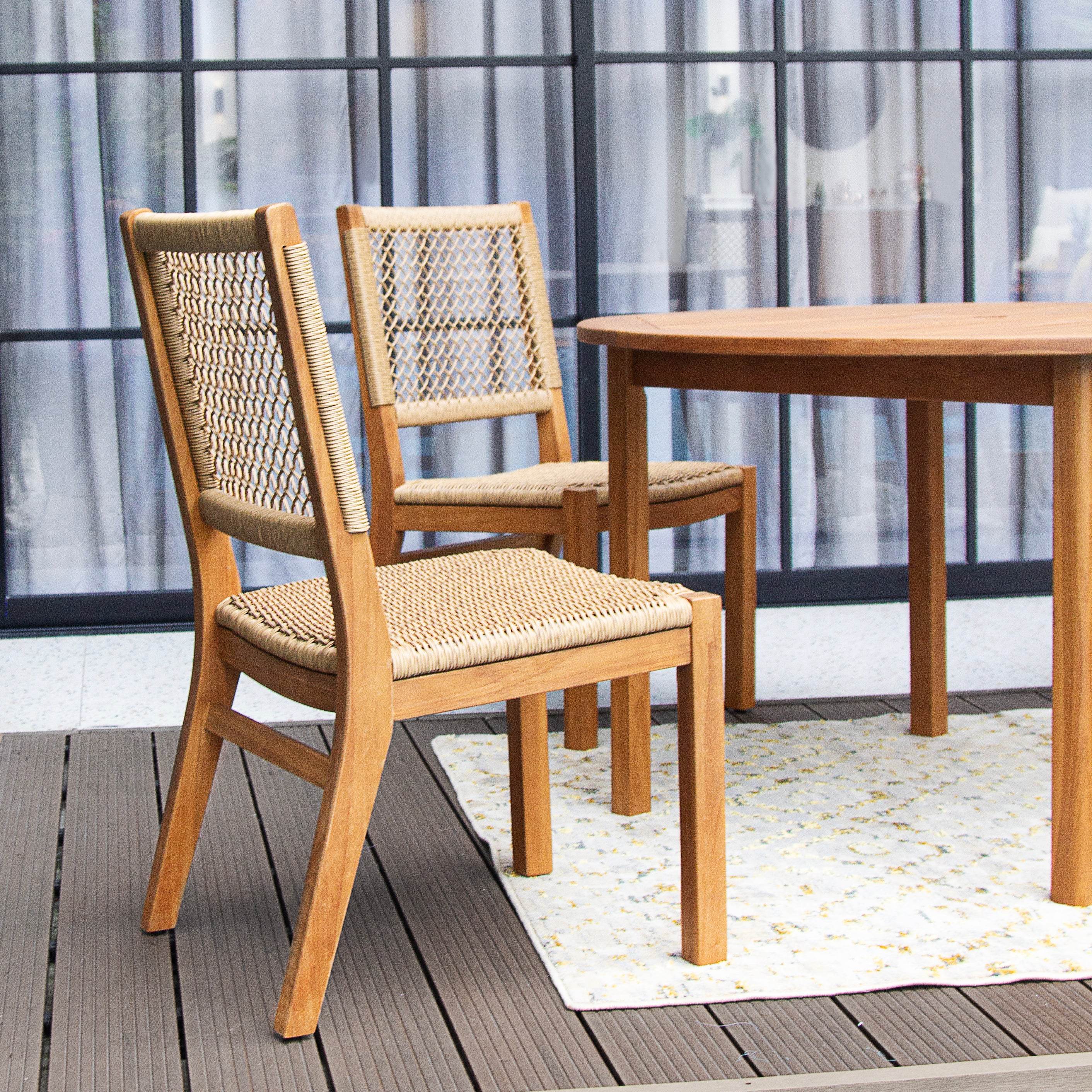 Carmel Teak Wood 5 Pieces Patio Dining Set with Honey Twist Wicker - Image 6