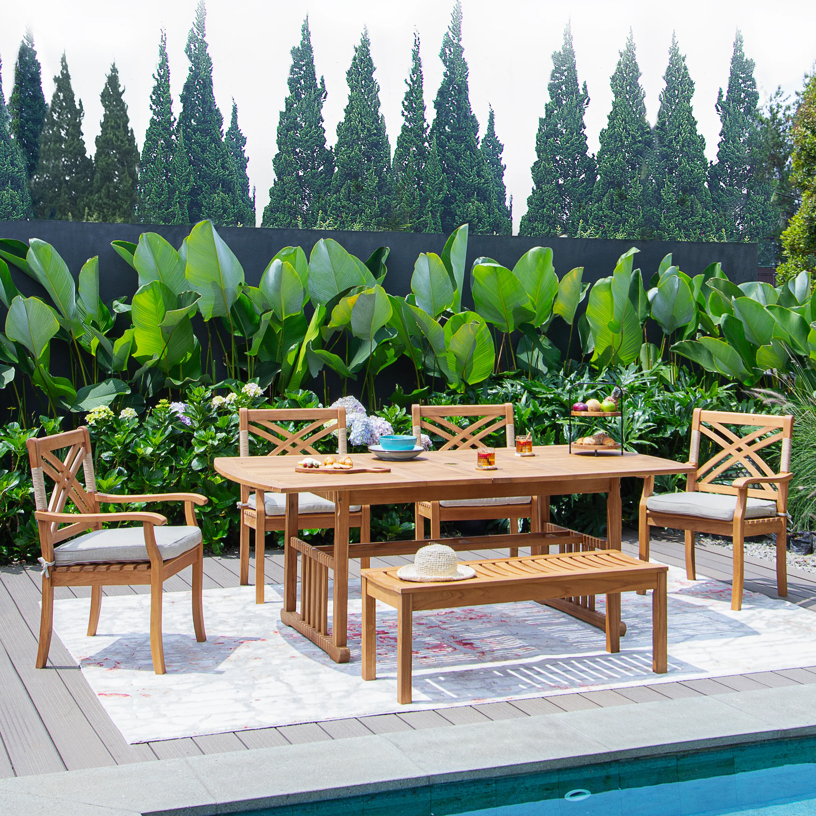 Carmel Teak Wood 6 Piece Outdoor Dining Set - Image 2