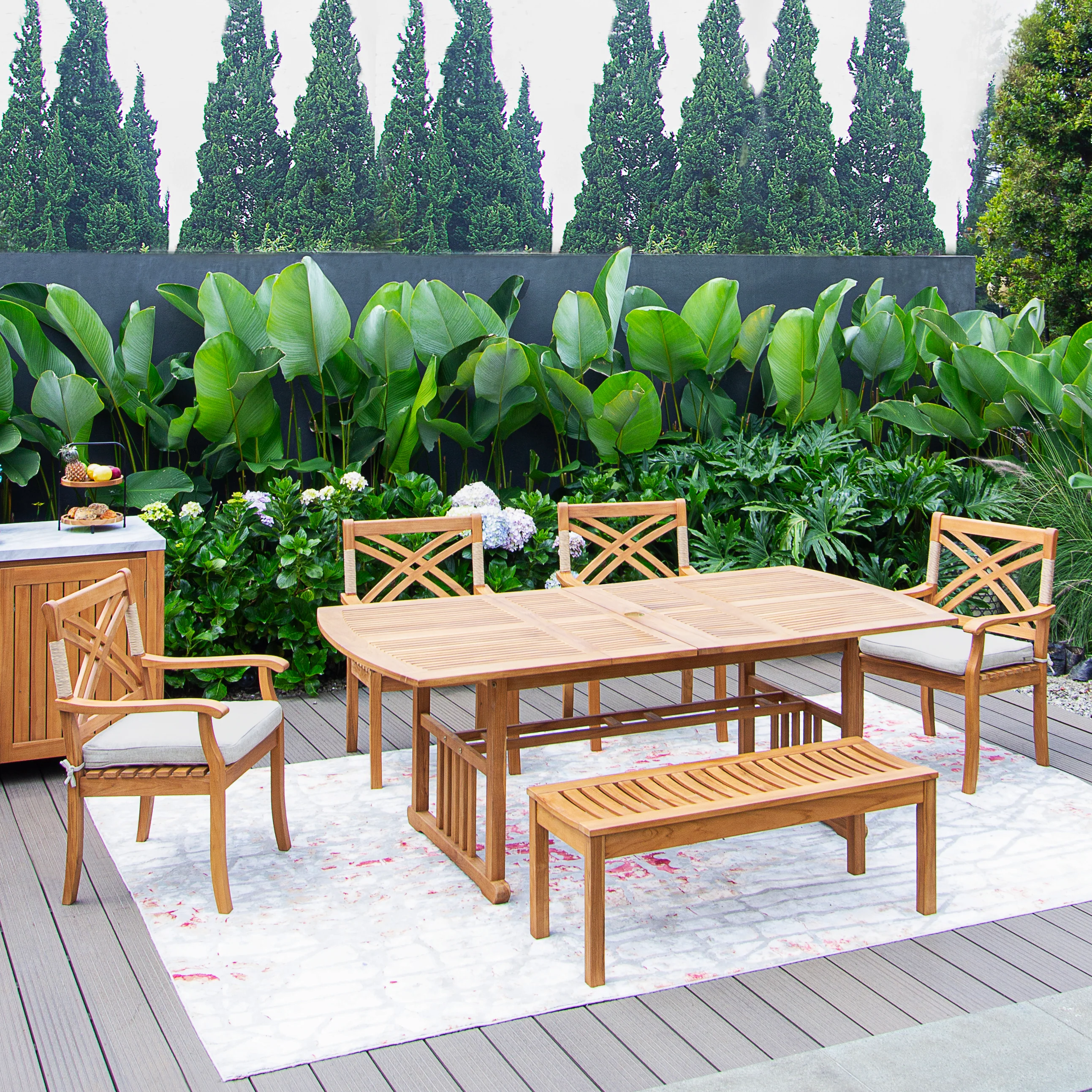 Carmel Teak Wood 6 Piece Outdoor Dining Set - Image 4