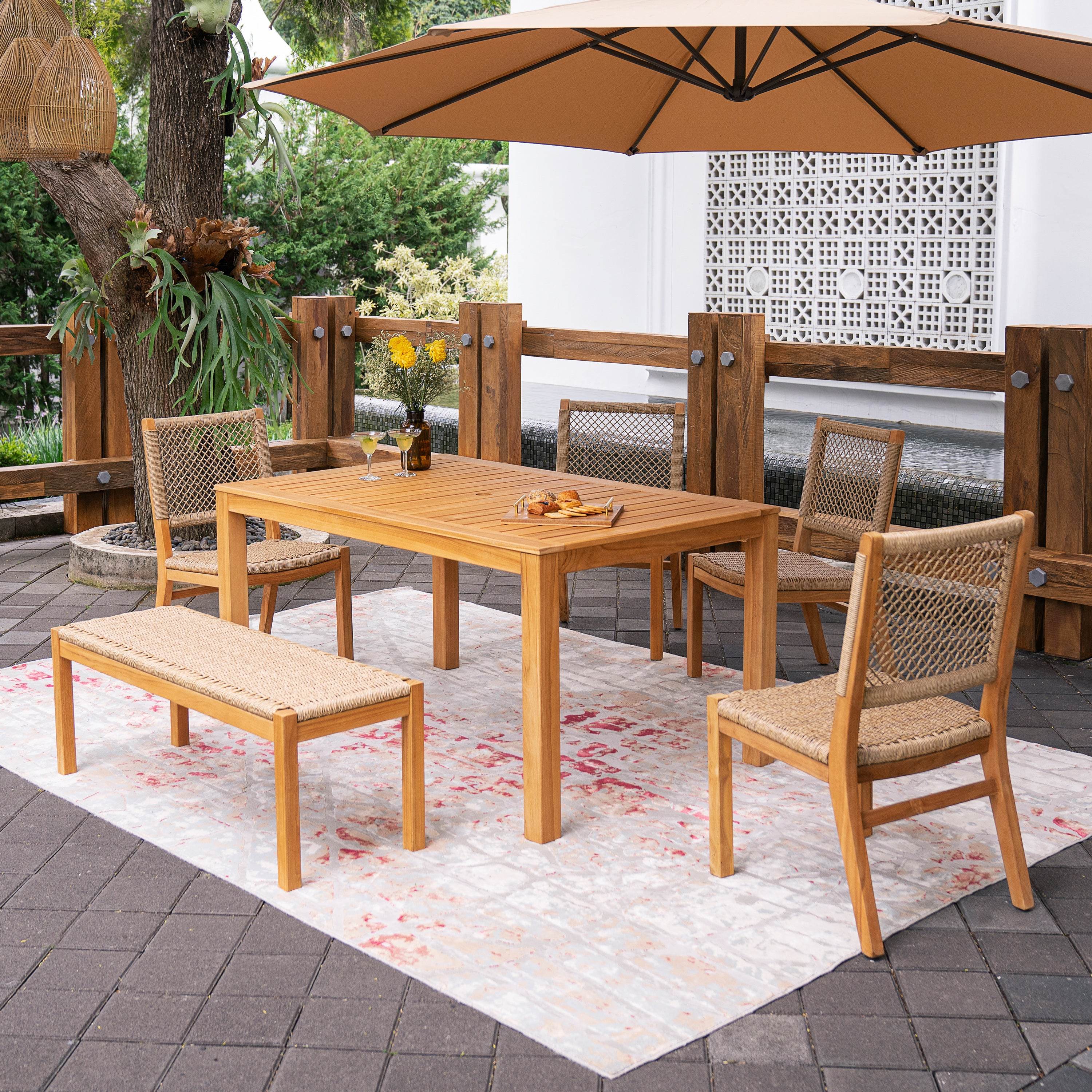 Carmel Teak Wood 6 Pieces Outdoor Dining Set with Honey Twist Wicker - Image 3