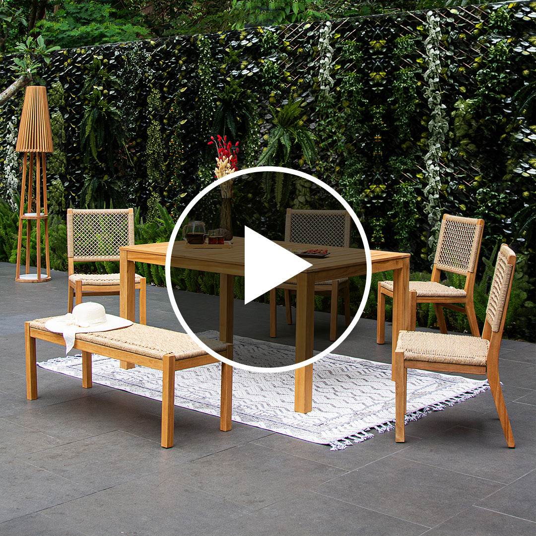 Carmel Teak Wood 6 Pieces Outdoor Dining Set with Honey Twist Wicker - Image 5