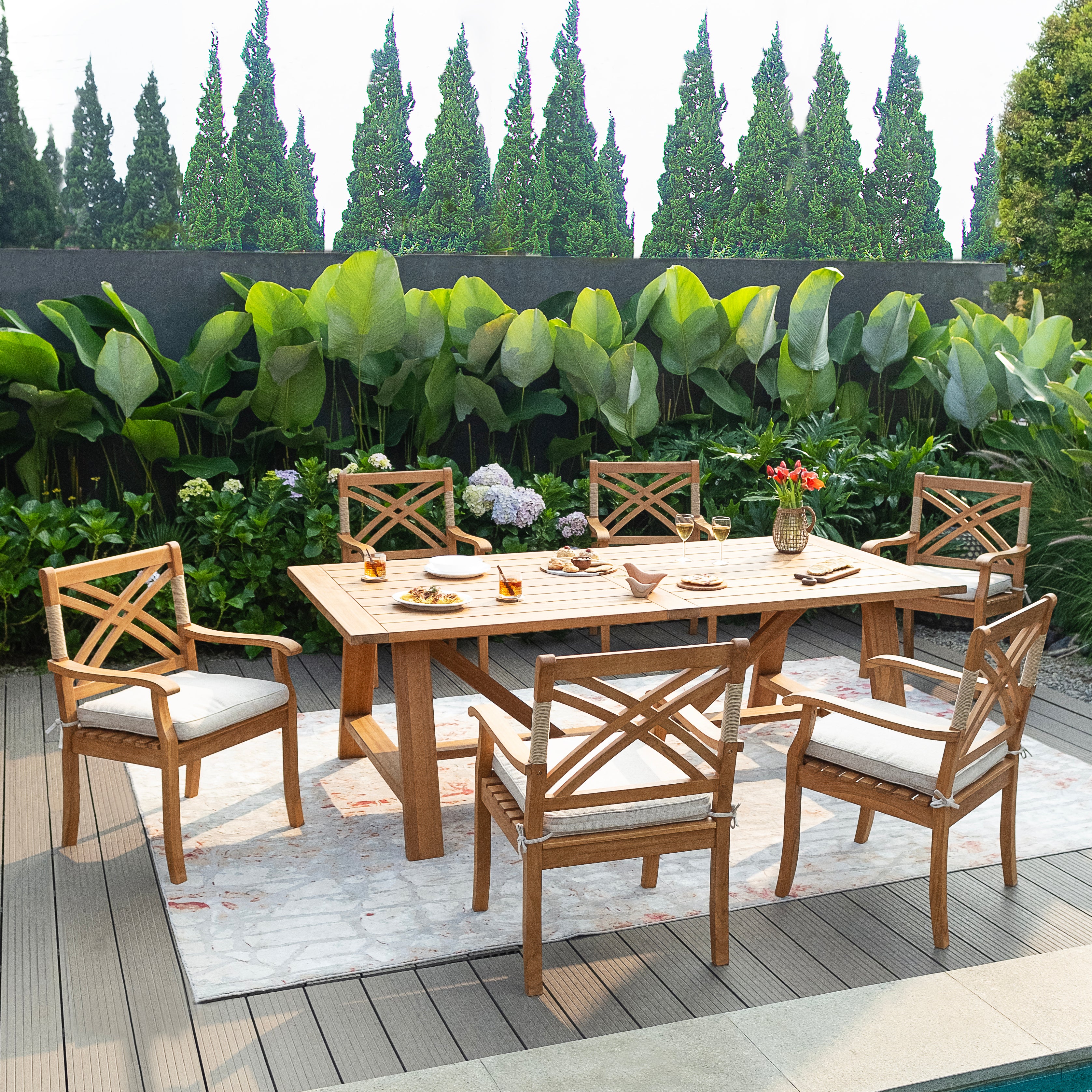 Carmel Teak Wood 7 Piece Outdoor Dining Set - Image 3