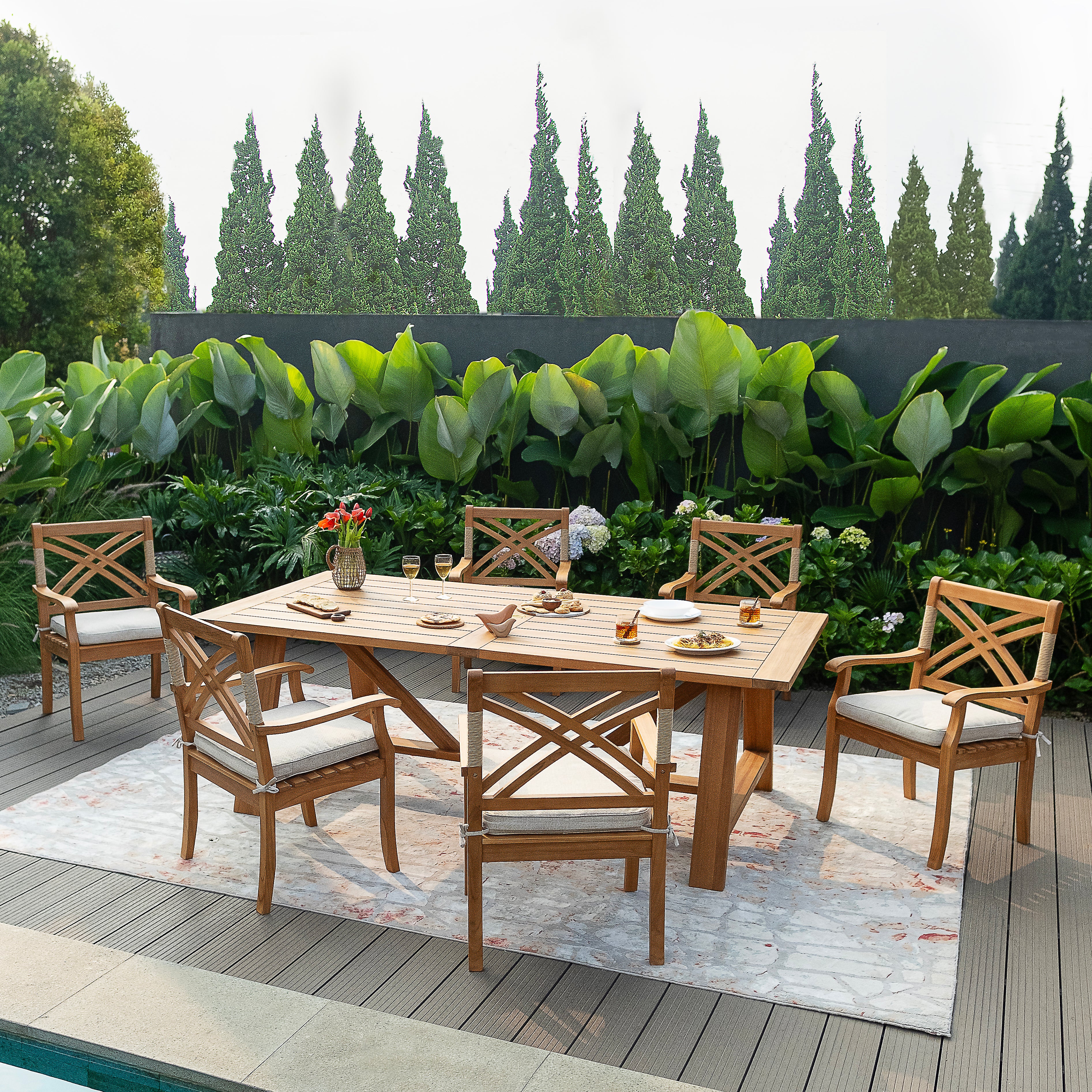 Carmel Teak Wood 7 Piece Outdoor Dining Set - Image 4