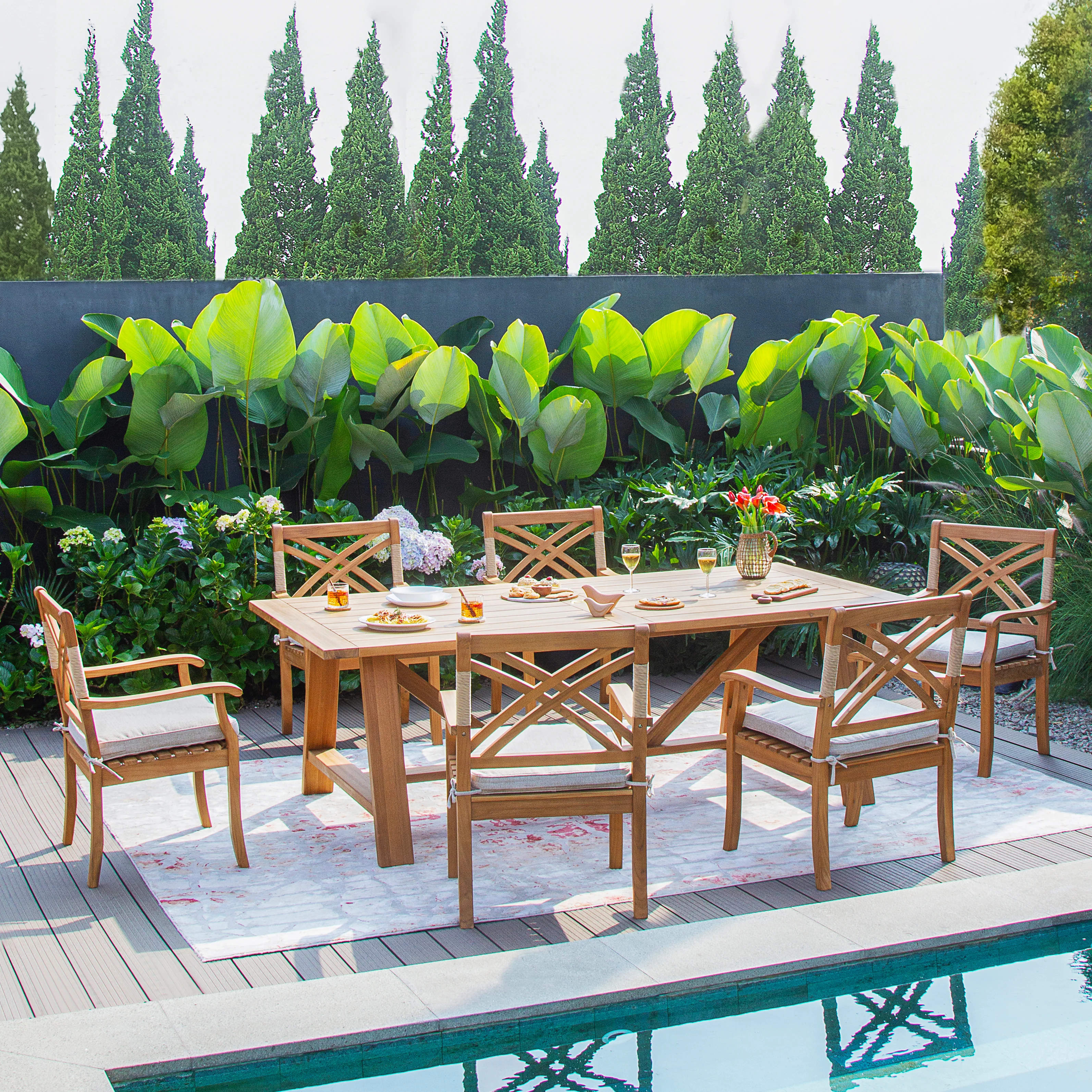 Carmel Teak Wood 7 Piece Outdoor Dining Set - Image 7