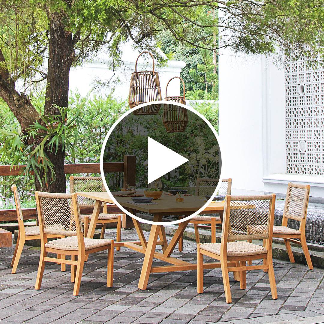 Carmel Teak Wood 7 Pieces Outdoor Dining Set with Honey Twist Wicker - Image 5