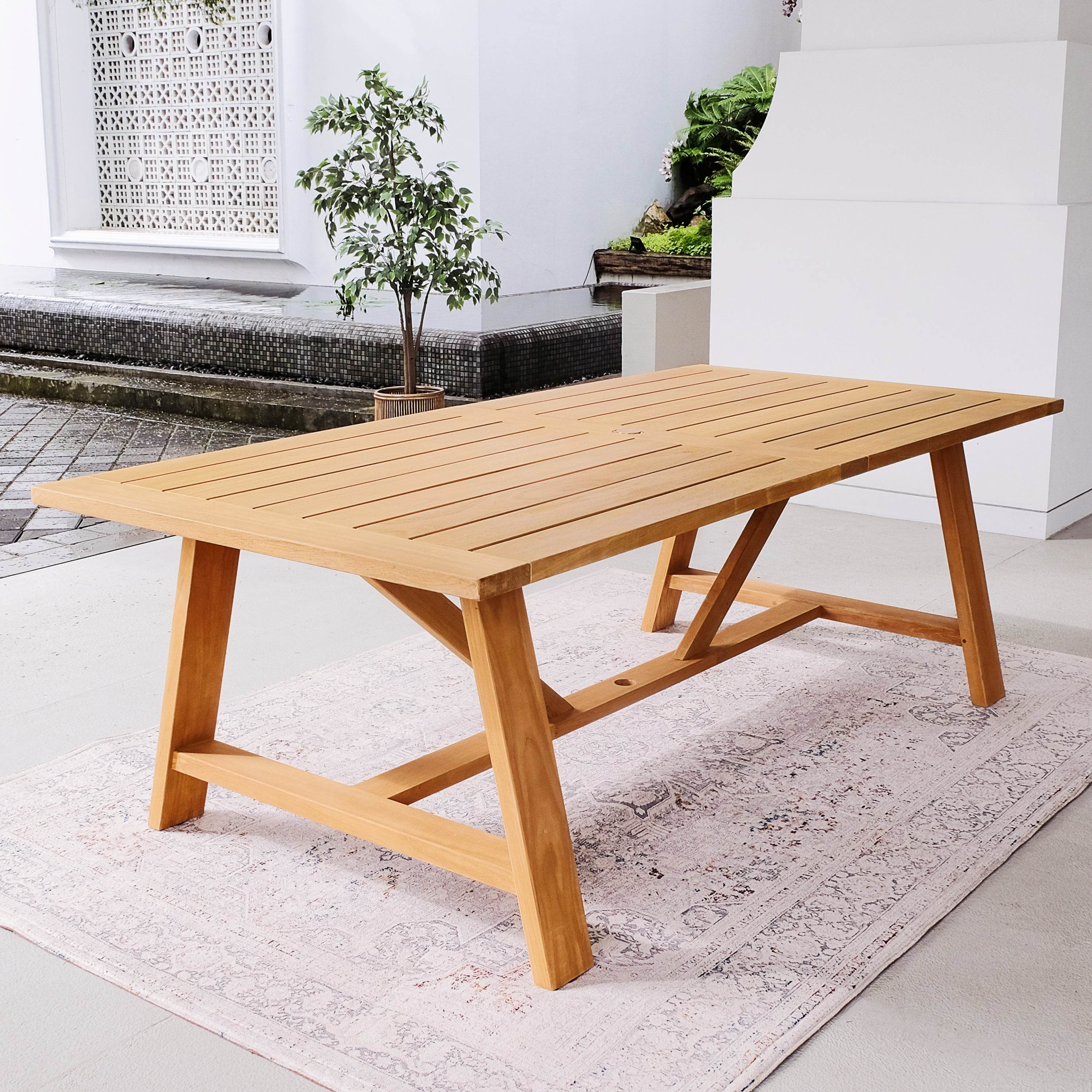Carmel Teak Wood 7 Pieces Patio Dining Set with Honey Twist Wicker - Image 3