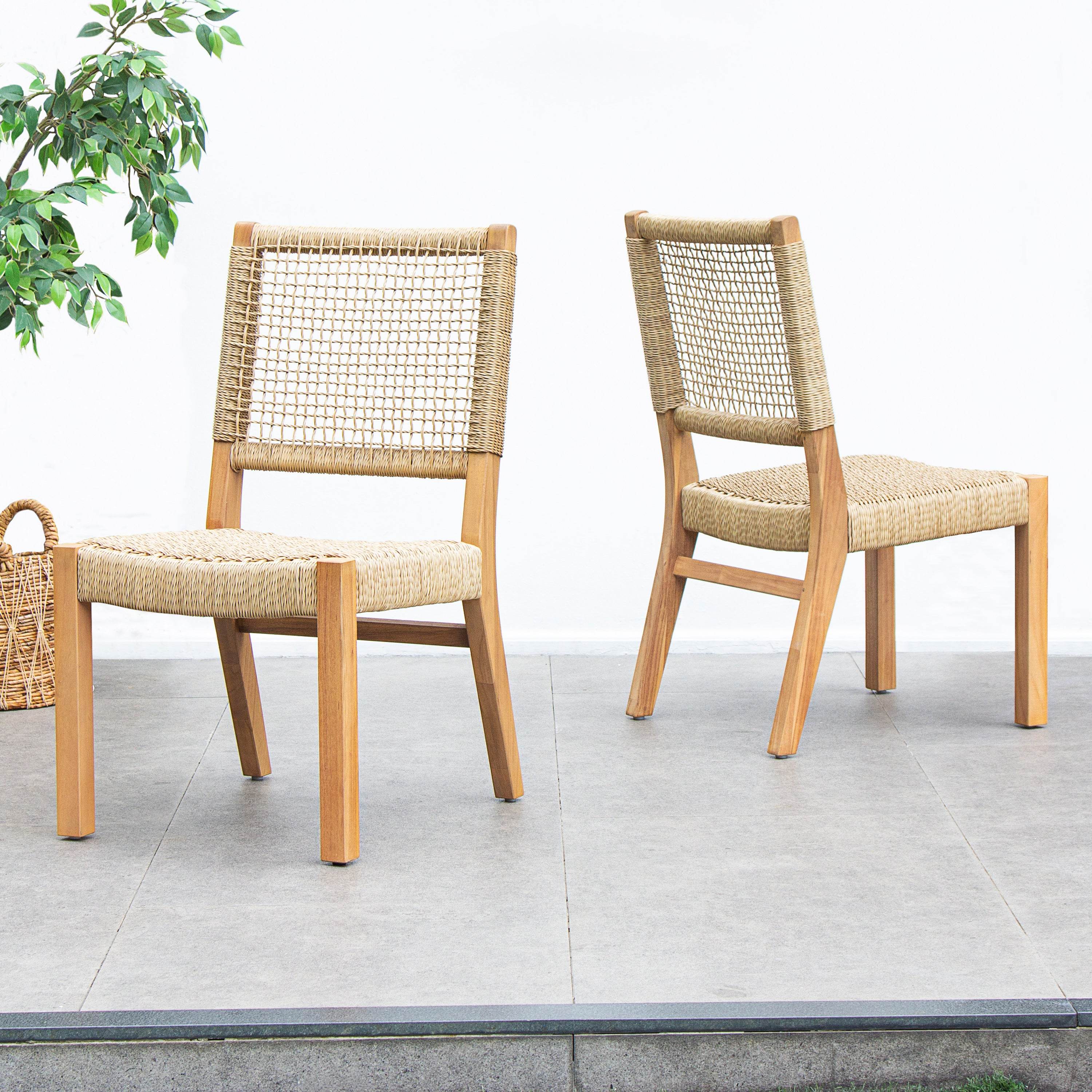 Carmel Teak Wood 7 Pieces Patio Dining Set with Honey Twist Wicker - Image 6