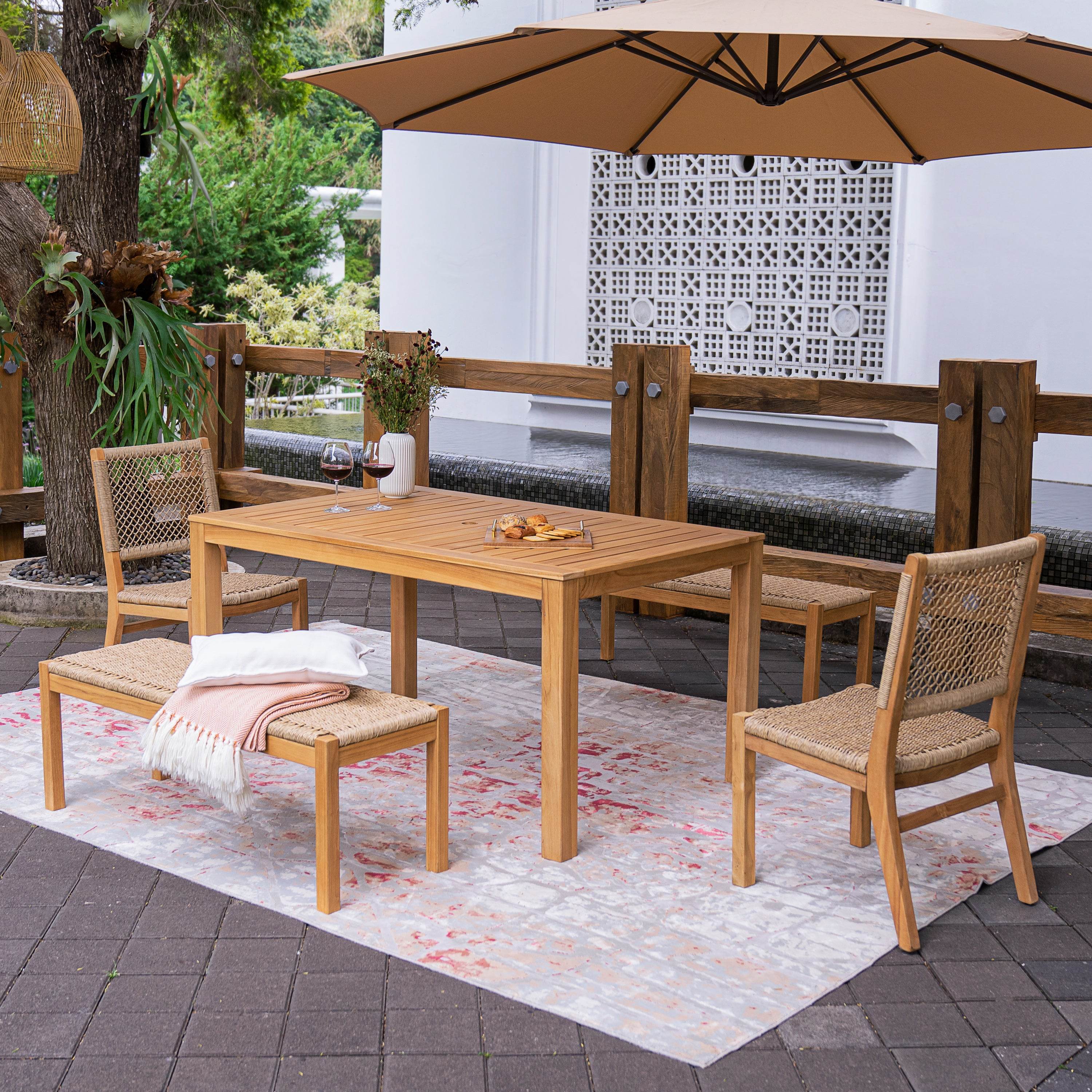 Carmel Teak Wood Outdoor Backless Bench with Honey Twist Wicker - Image 3