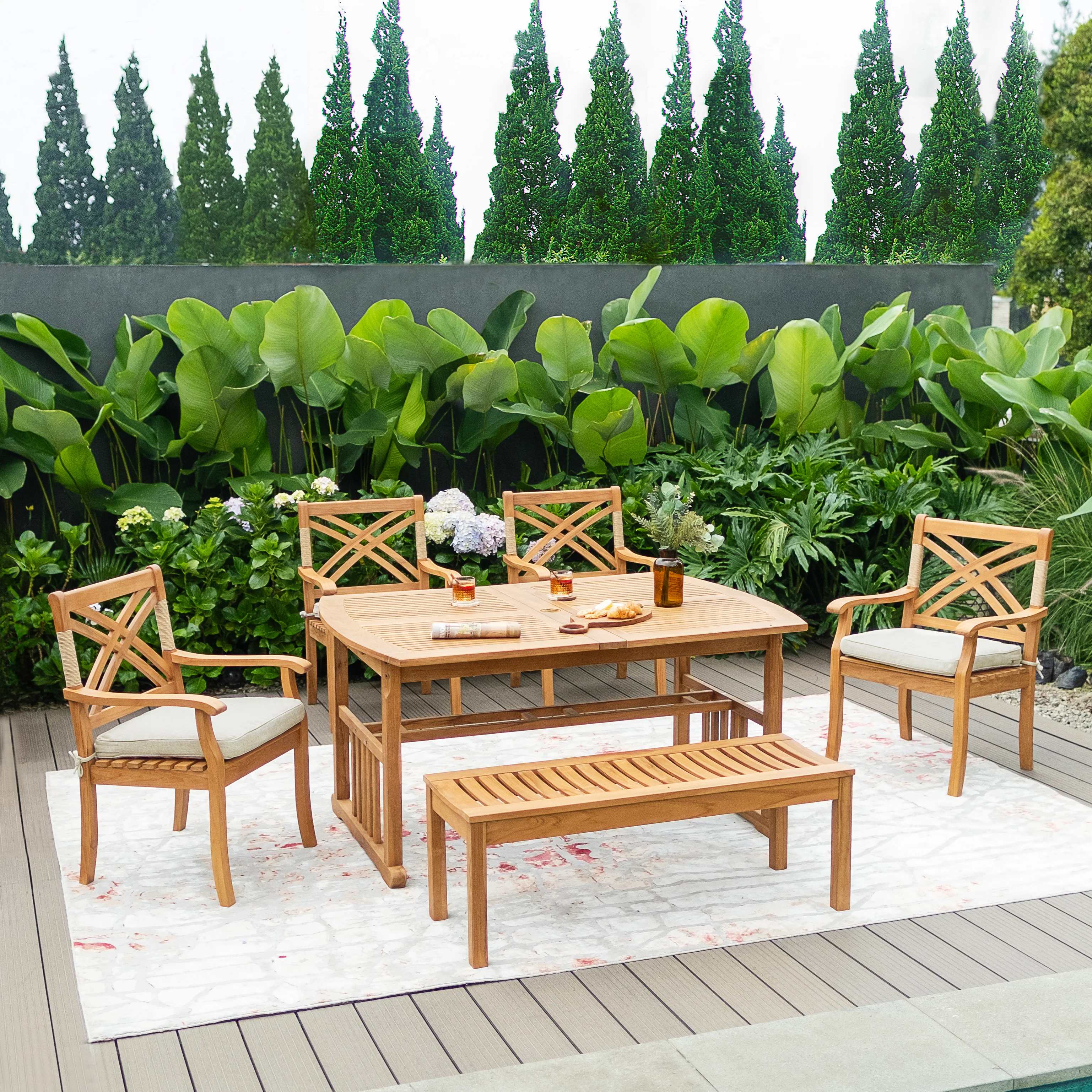 Carmel Teak Wood 6 Piece Outdoor Dining Set - Image 3