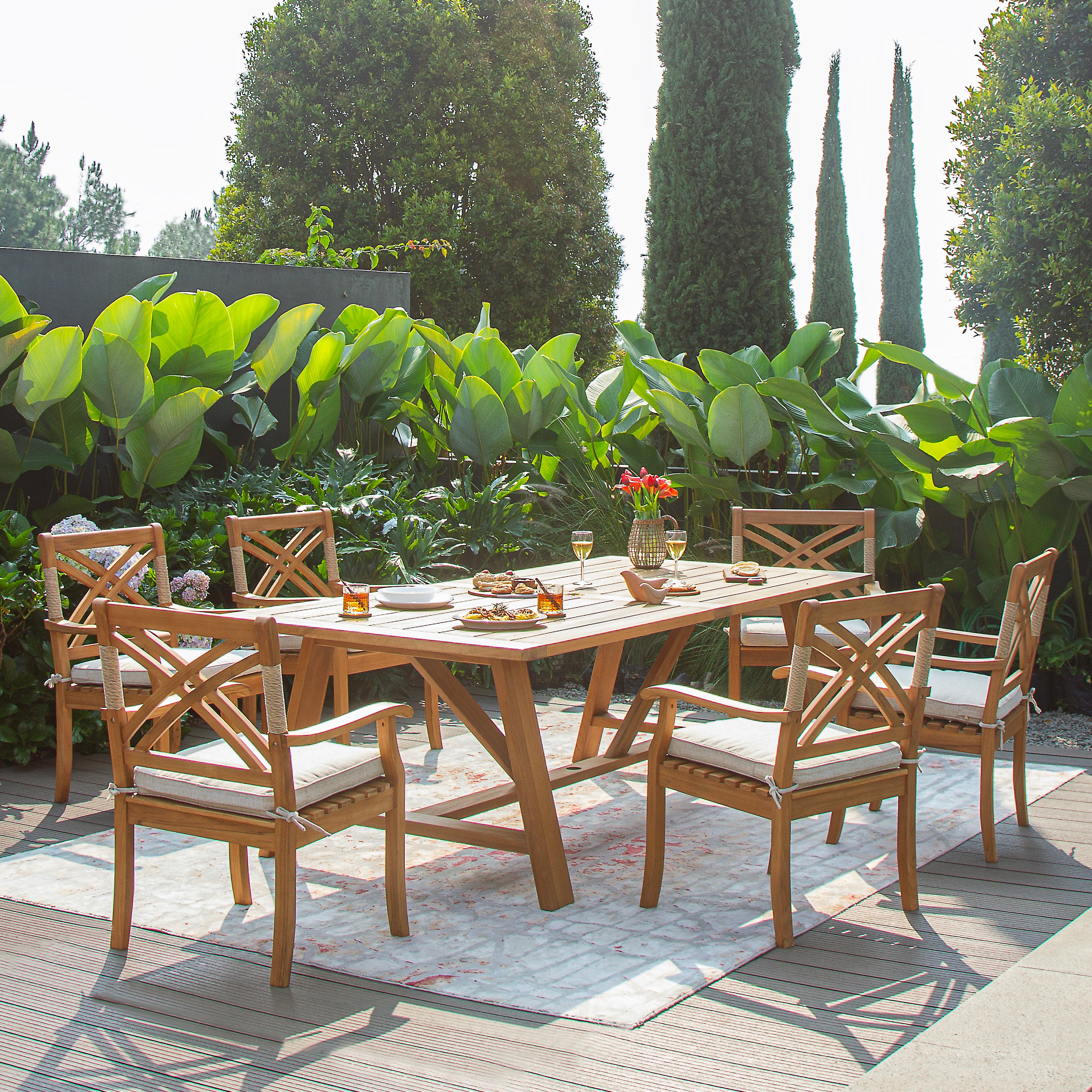 Carmel Teak Wood 7 Piece Outdoor Dining Set - Image 6