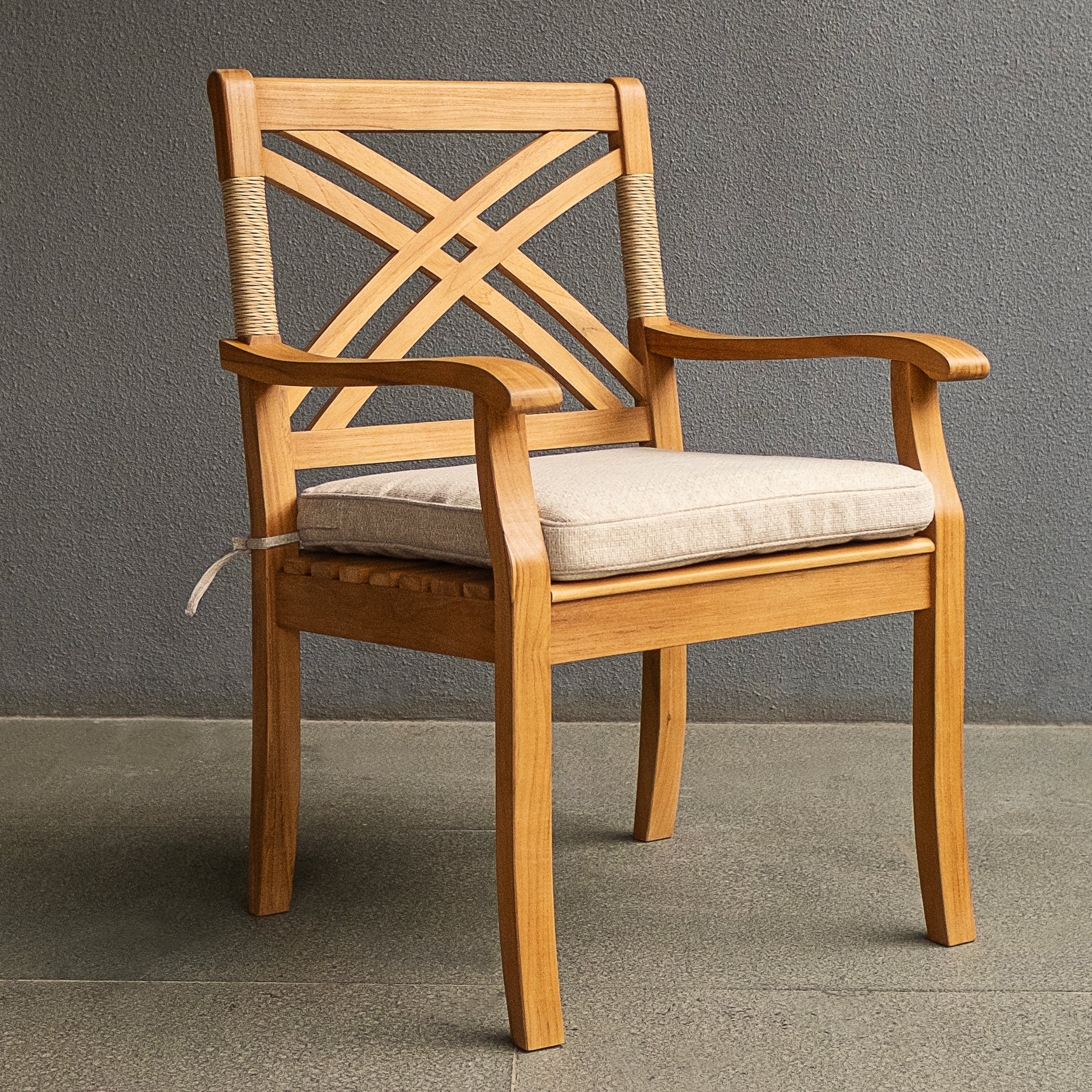 Carmel Teak Wood Outdoor Dining Chair with Tan Seatpad - Image 4