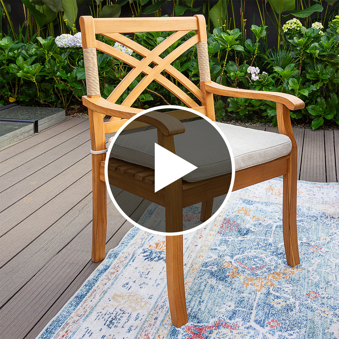 Carmel Teak Wood Outdoor Dining Chair with Tan Seatpad - Image 5