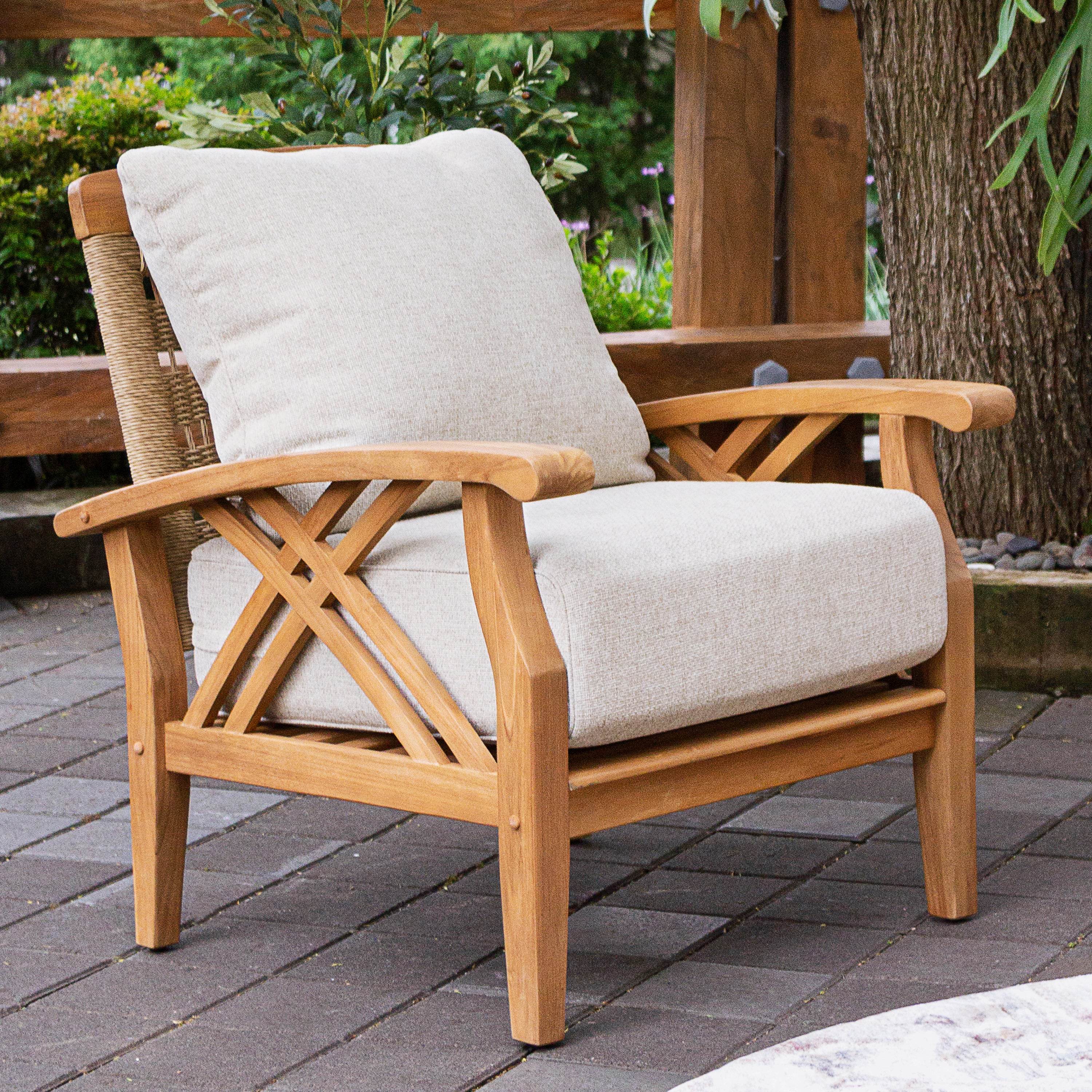 Carmel Teak Wood Outdoor Lounge Chair with Ottoman Tan Cushion - Image 8