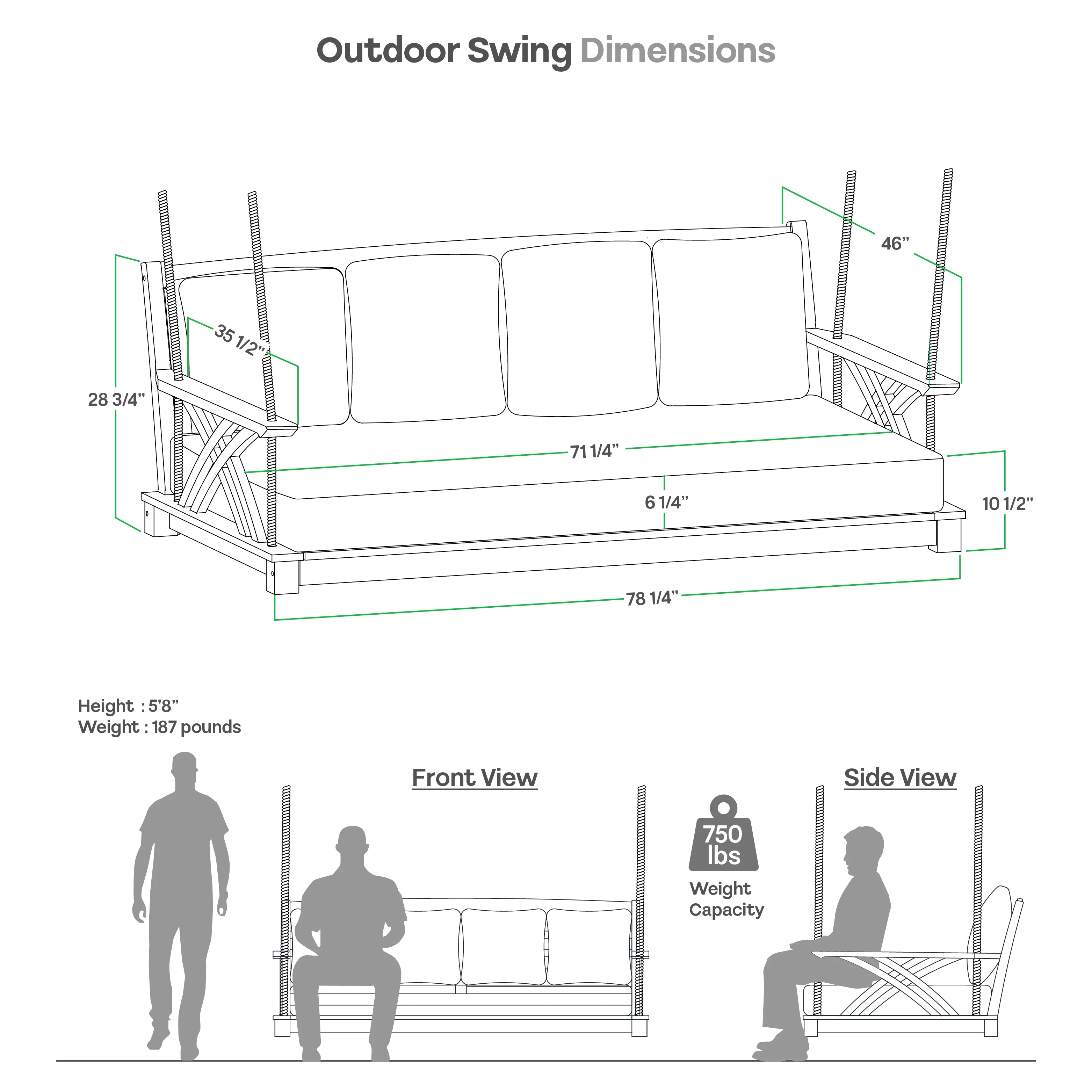Carmel Teak Wood Outdoor Swing Daybed with Tan Cushion - Image 15
