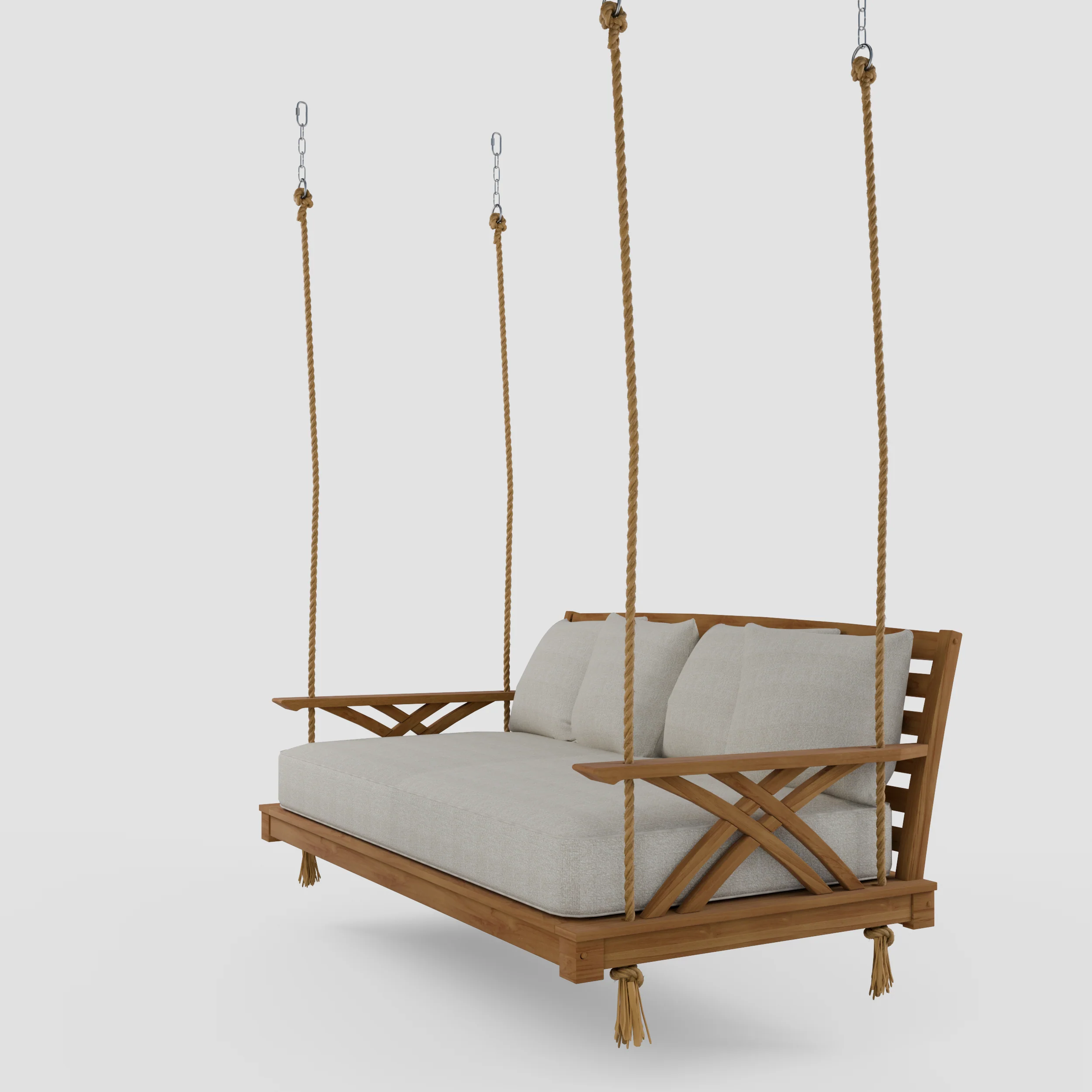 Carmel Teak Wood Outdoor Swing Daybed with Tan Cushion - Image 19