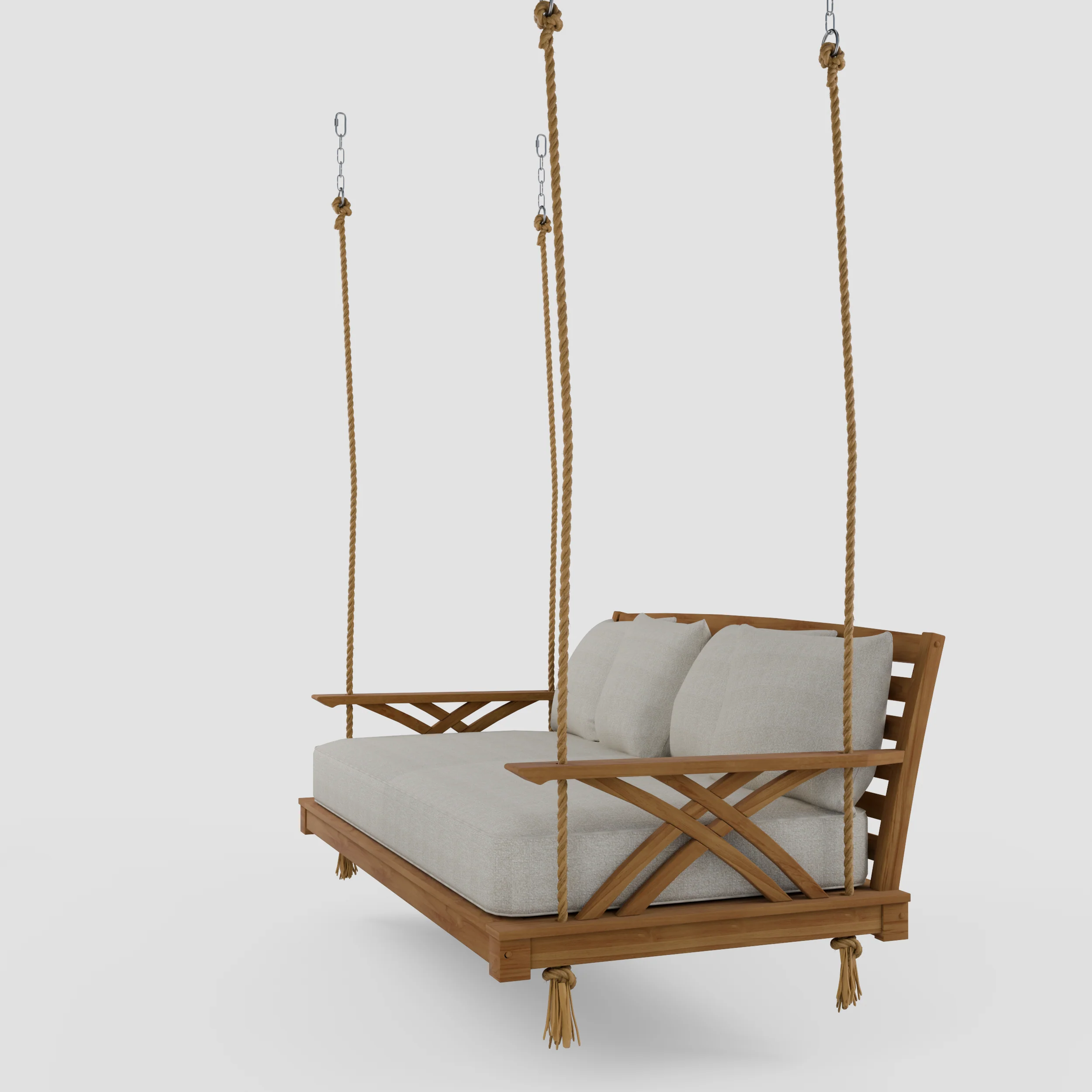 Carmel Teak Wood Outdoor Swing Daybed with Tan Cushion - Image 20