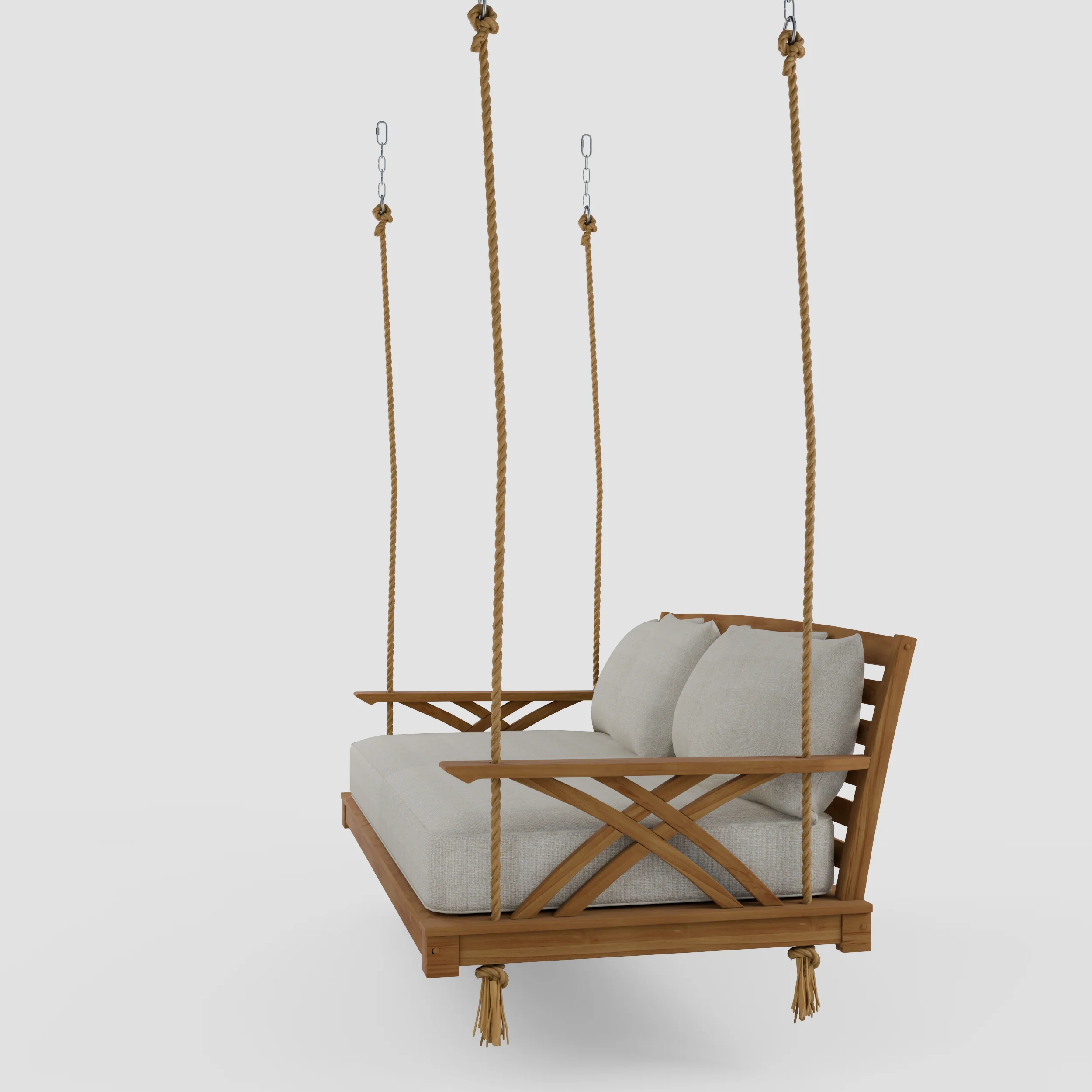 Carmel Teak Wood Outdoor Swing Daybed with Tan Cushion - Image 21