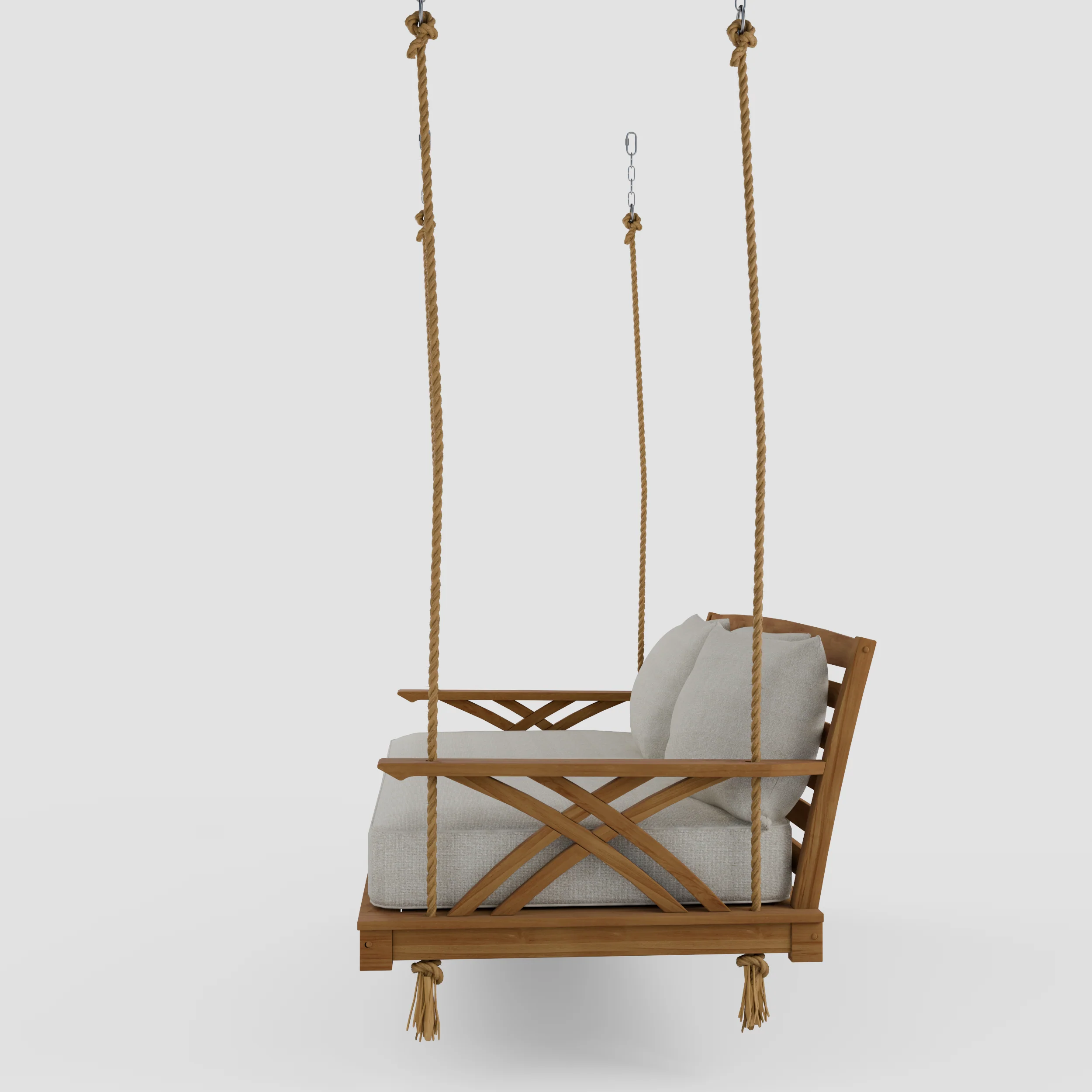 Carmel Teak Wood Outdoor Swing Daybed with Tan Cushion - Image 22
