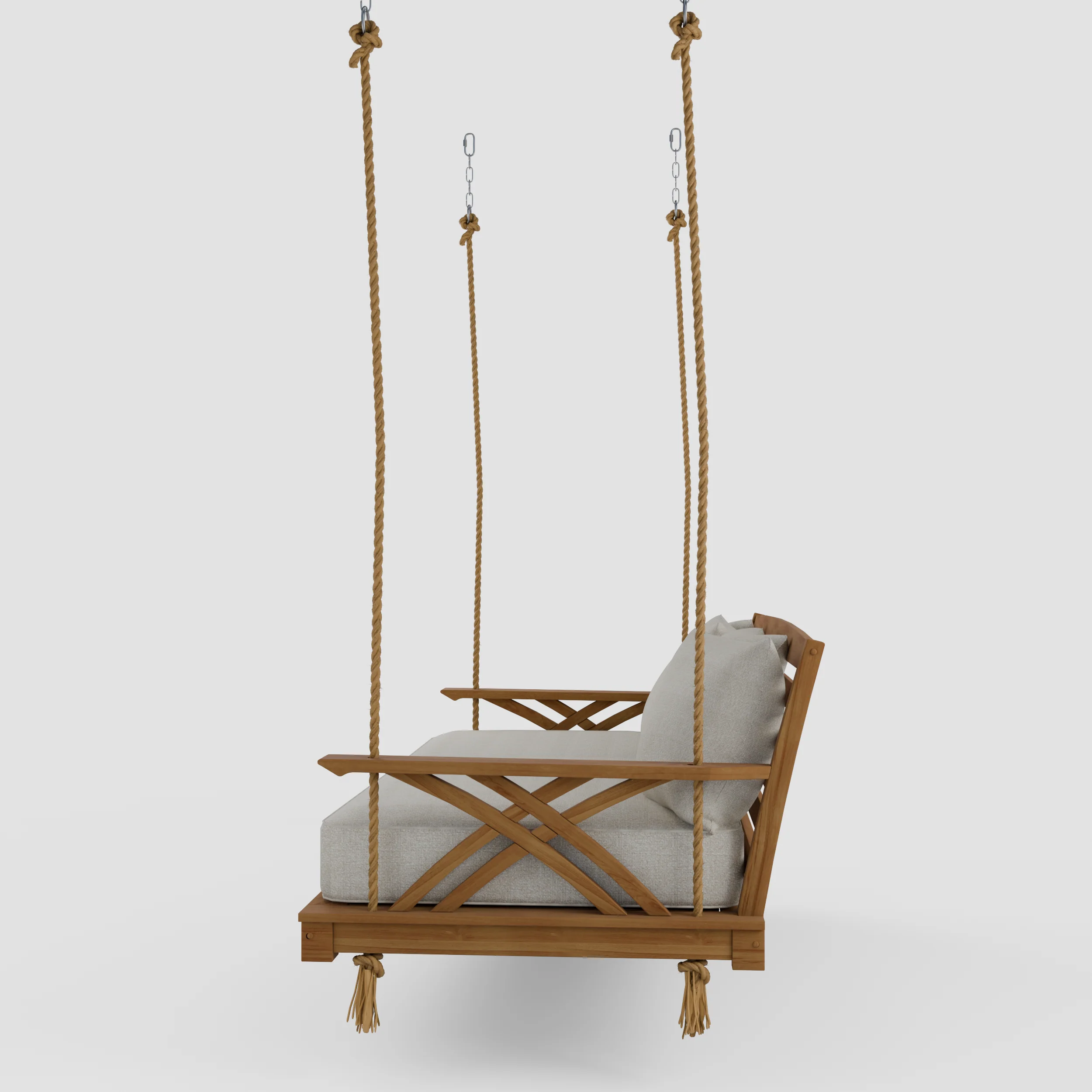 Carmel Teak Wood Outdoor Swing Daybed with Tan Cushion - Image 23