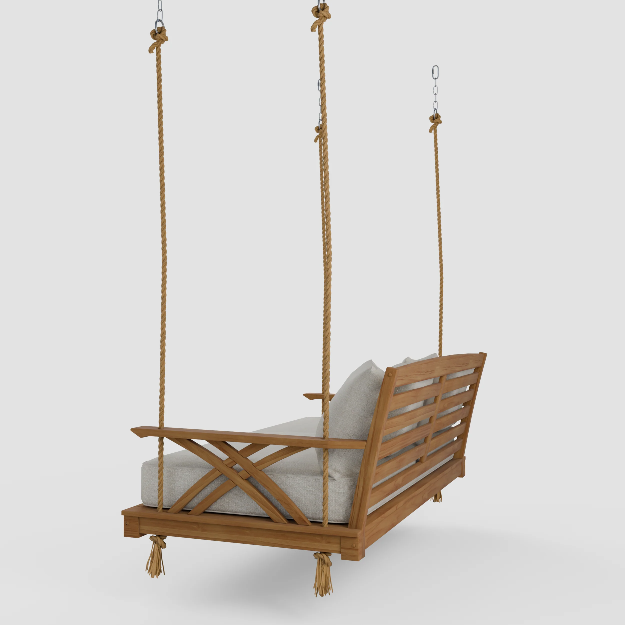 Carmel Teak Wood Outdoor Swing Daybed with Tan Cushion - Image 24