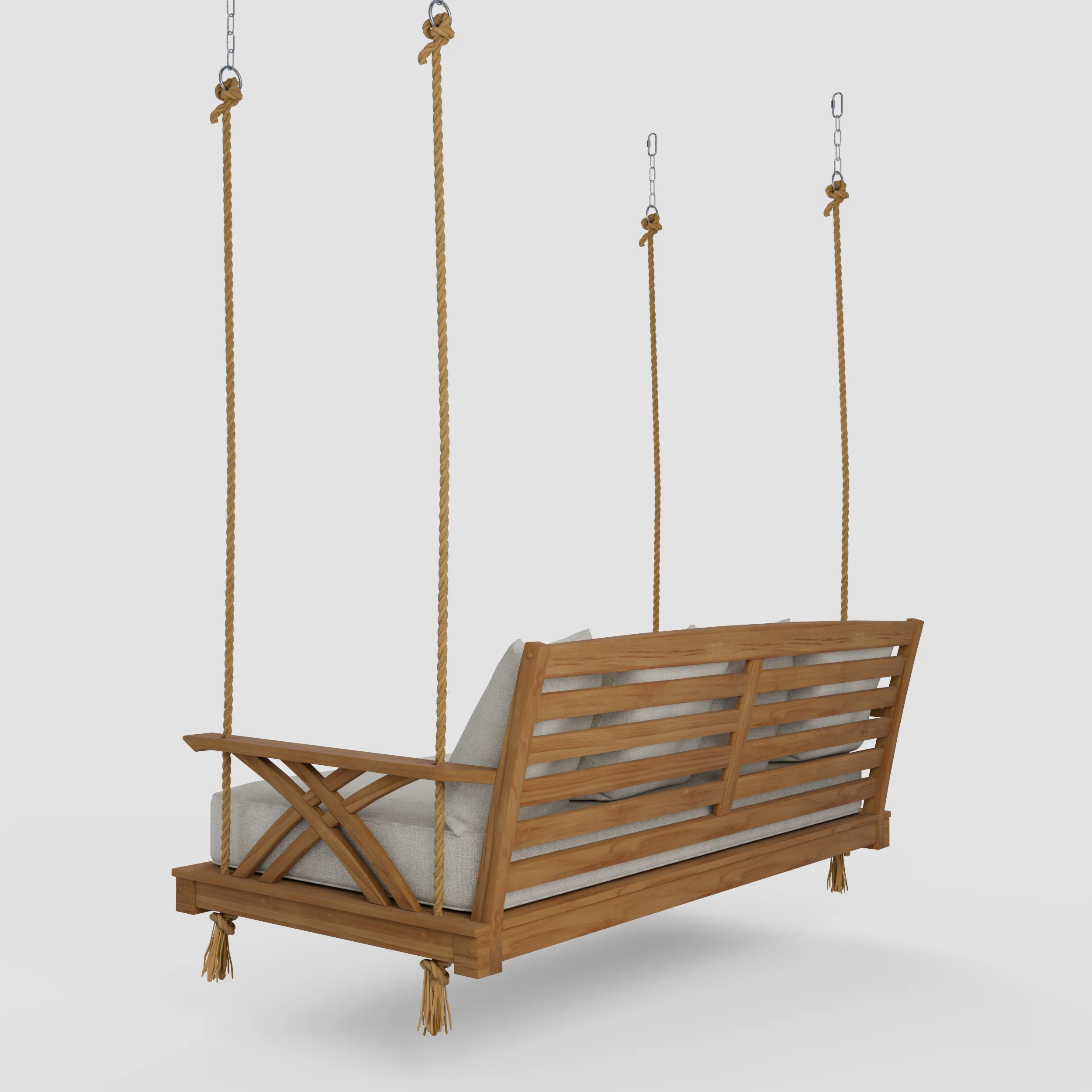 Carmel Teak Wood Outdoor Swing Daybed with Tan Cushion - Image 25
