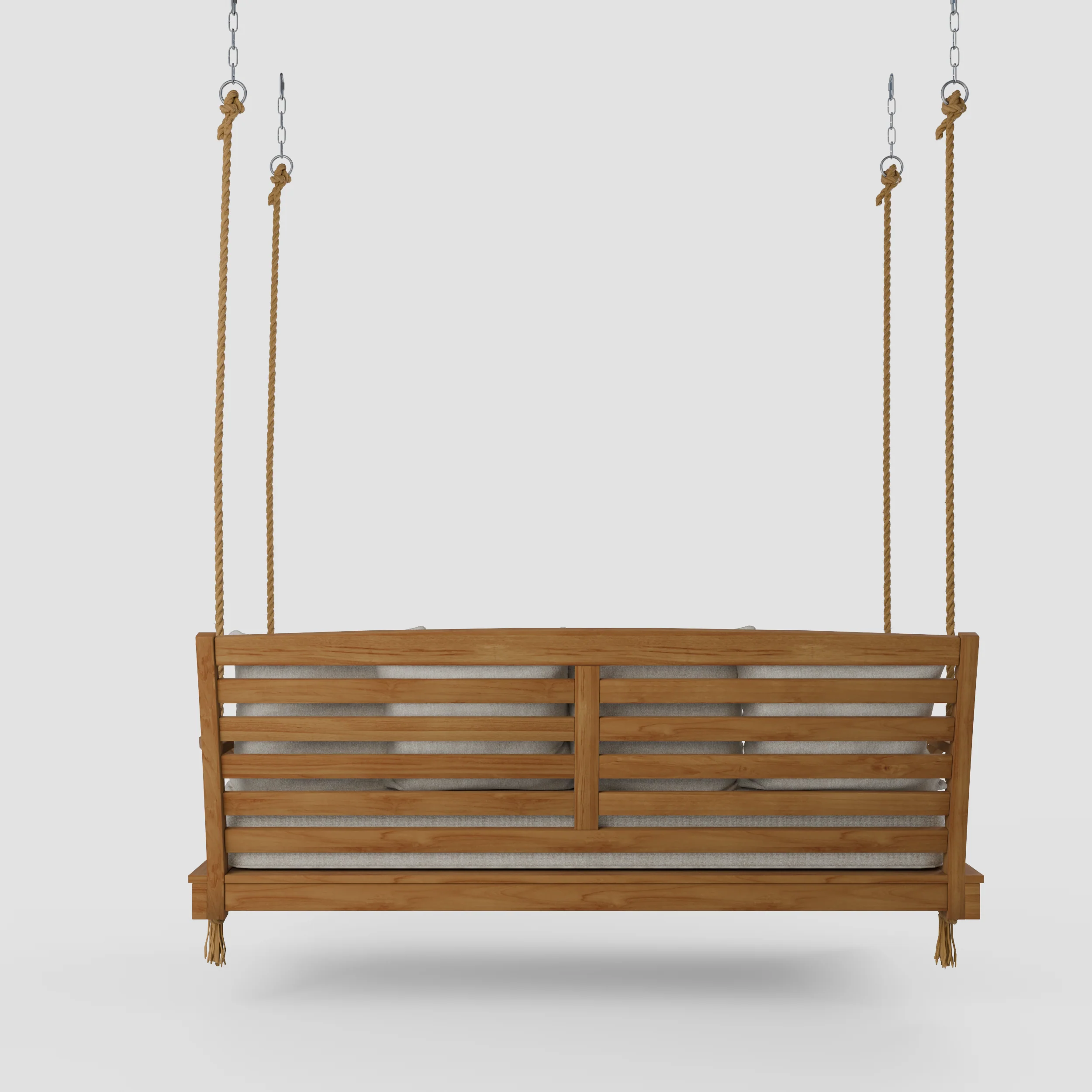 Carmel Teak Wood Outdoor Swing Daybed with Tan Cushion - Image 26