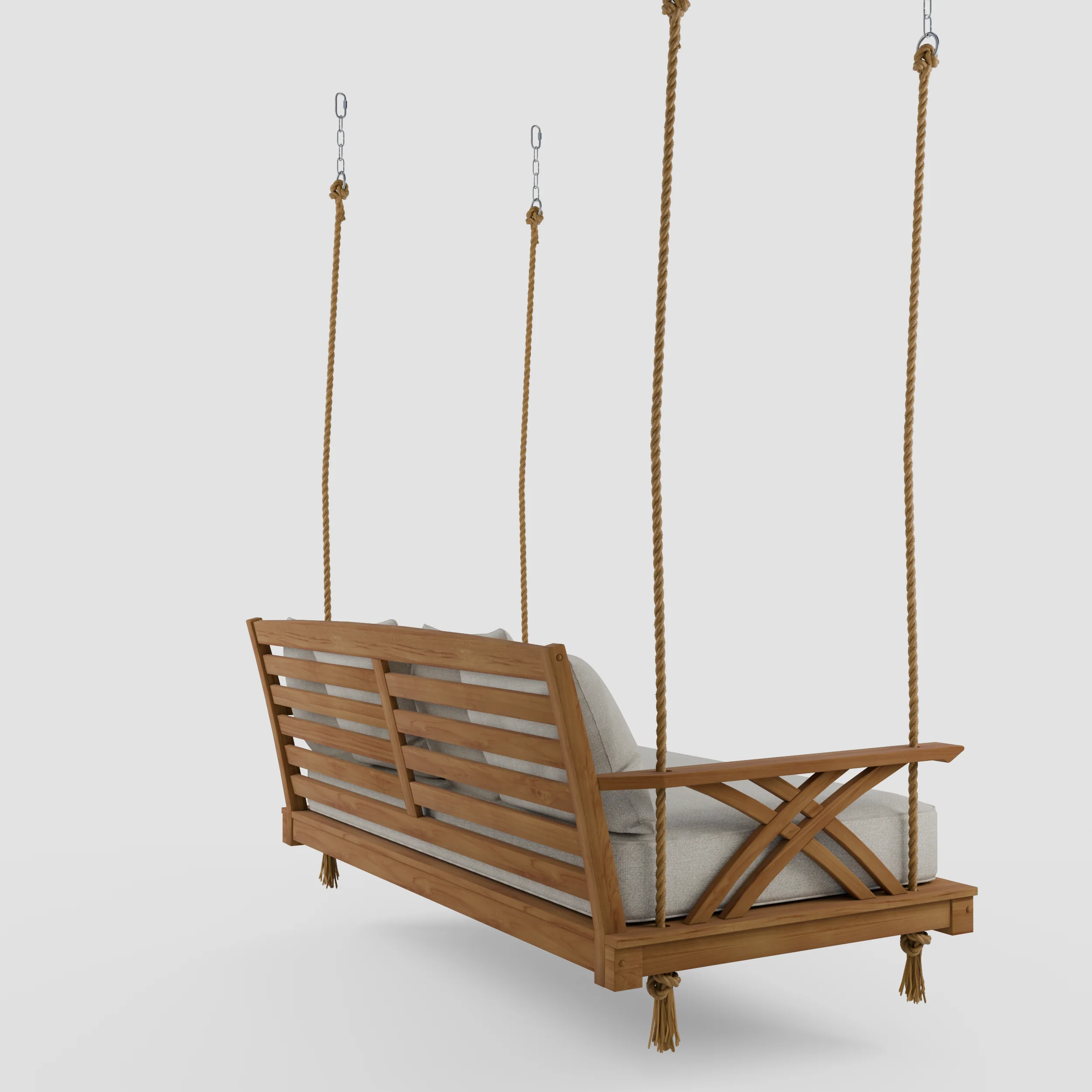Carmel Teak Wood Outdoor Swing Daybed with Tan Cushion - Image 28