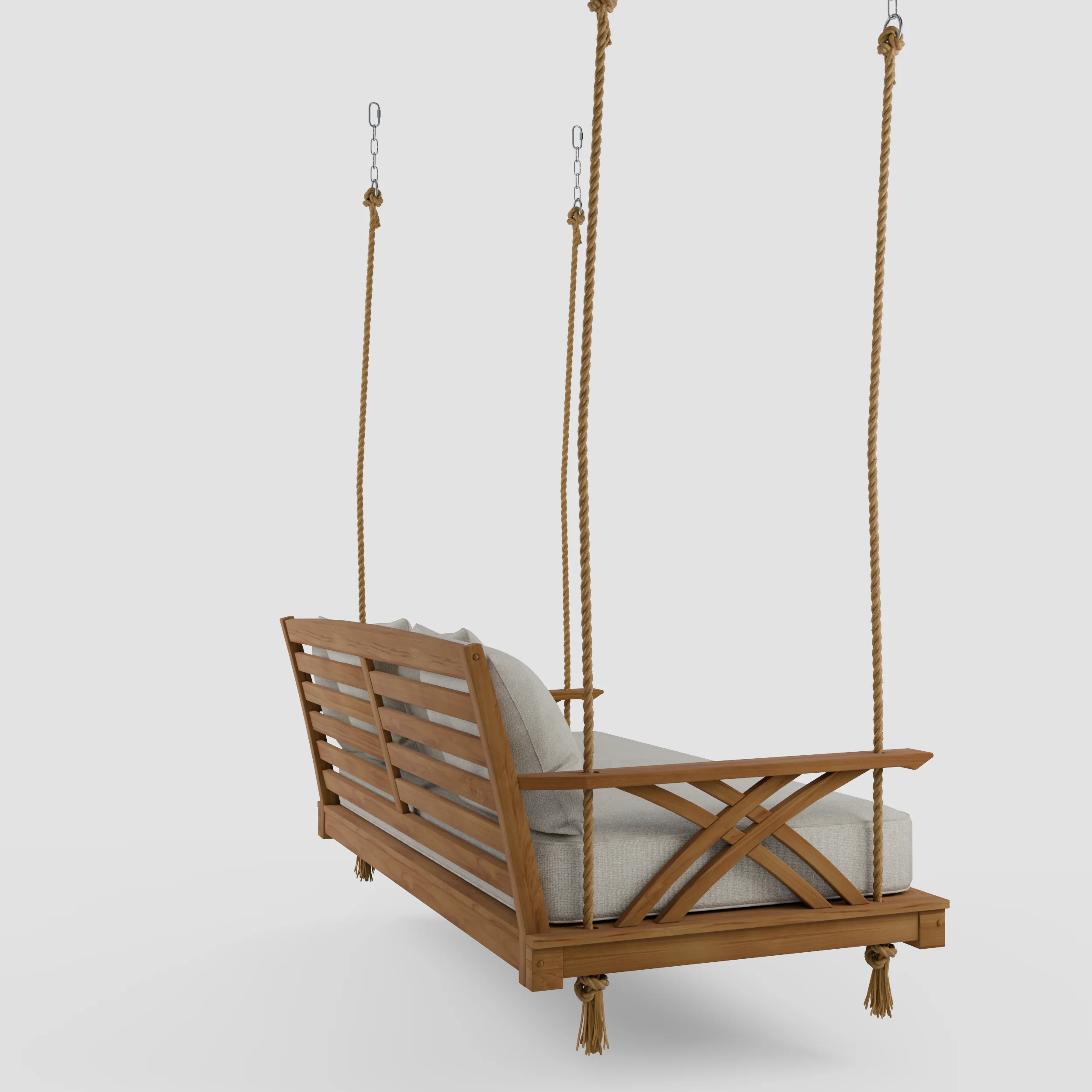 Carmel Teak Wood Outdoor Swing Daybed with Tan Cushion - Image 29
