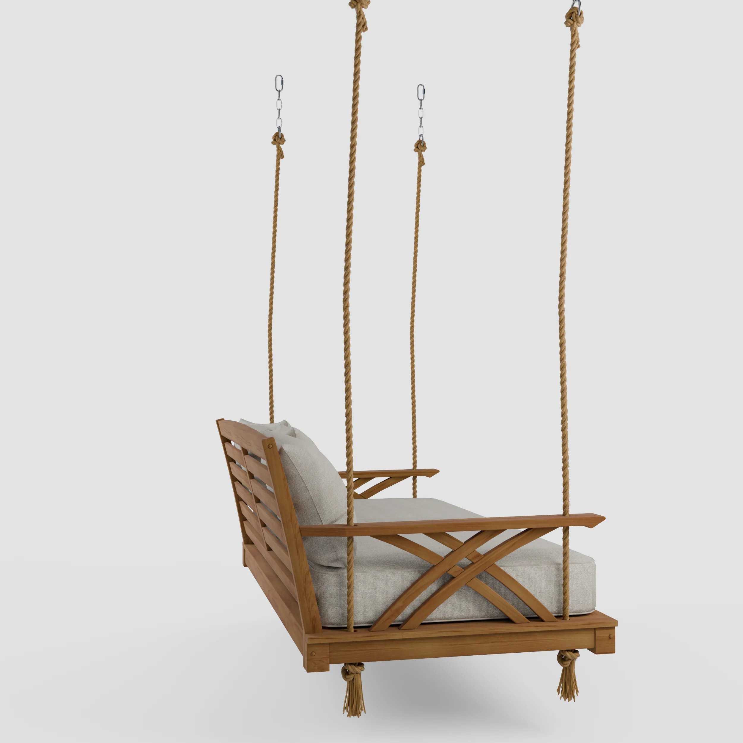 Carmel Teak Wood Outdoor Swing Daybed with Tan Cushion - Image 30