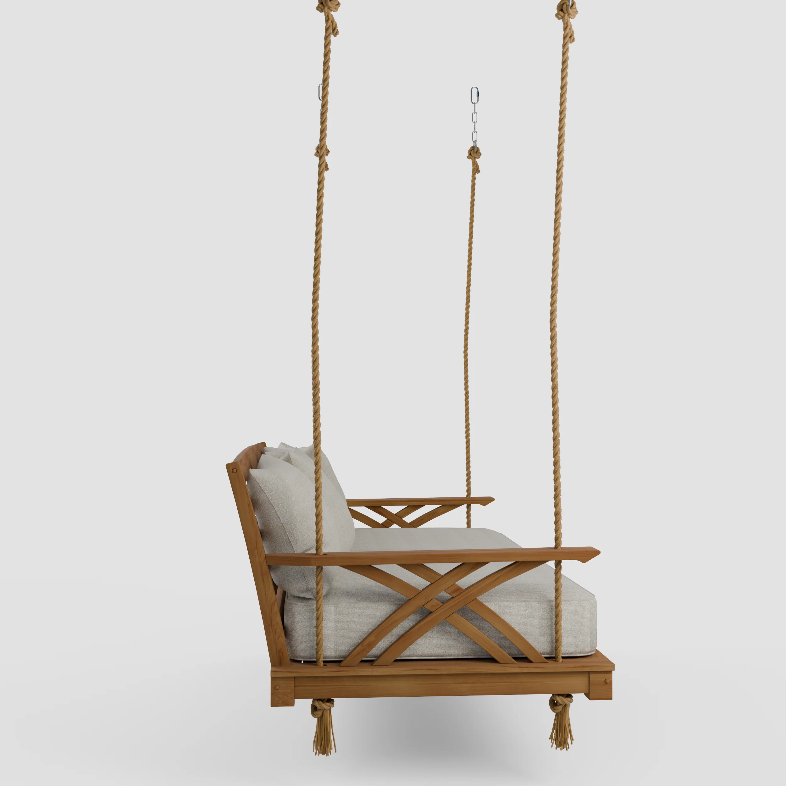 Carmel Teak Wood Outdoor Swing Daybed with Tan Cushion - Image 31