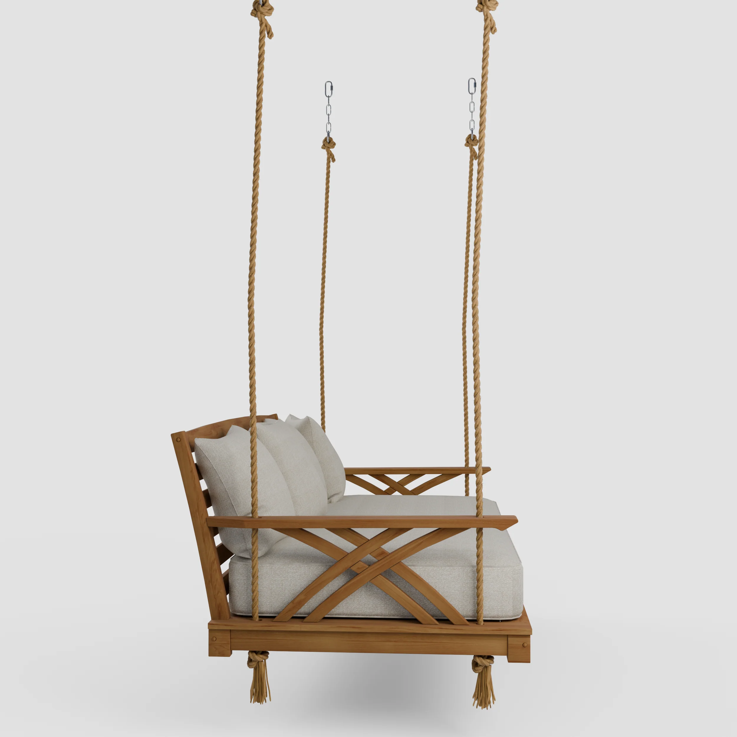 Carmel Teak Wood Outdoor Swing Daybed with Tan Cushion - Image 32