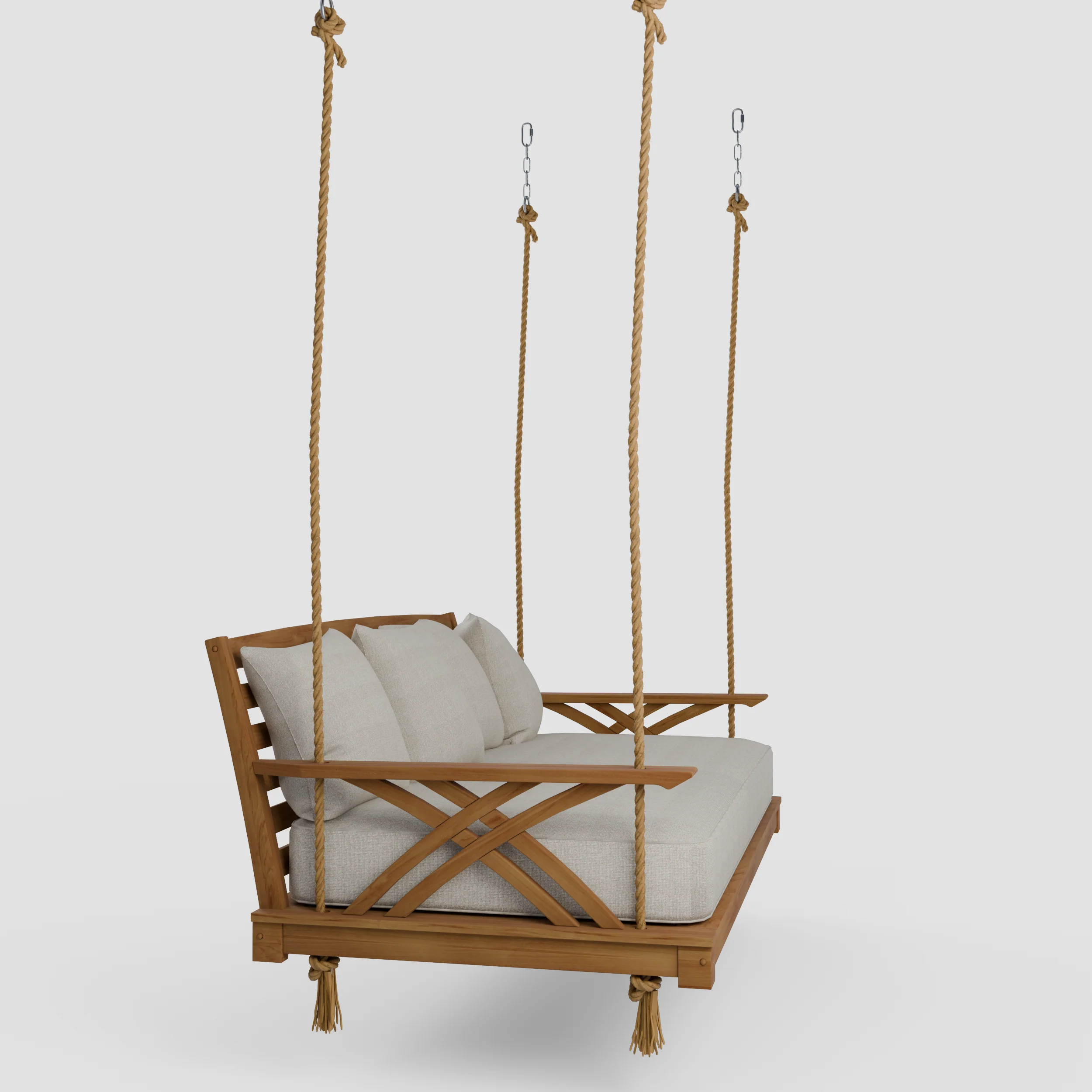 Carmel Teak Wood Outdoor Swing Daybed with Tan Cushion - Image 33