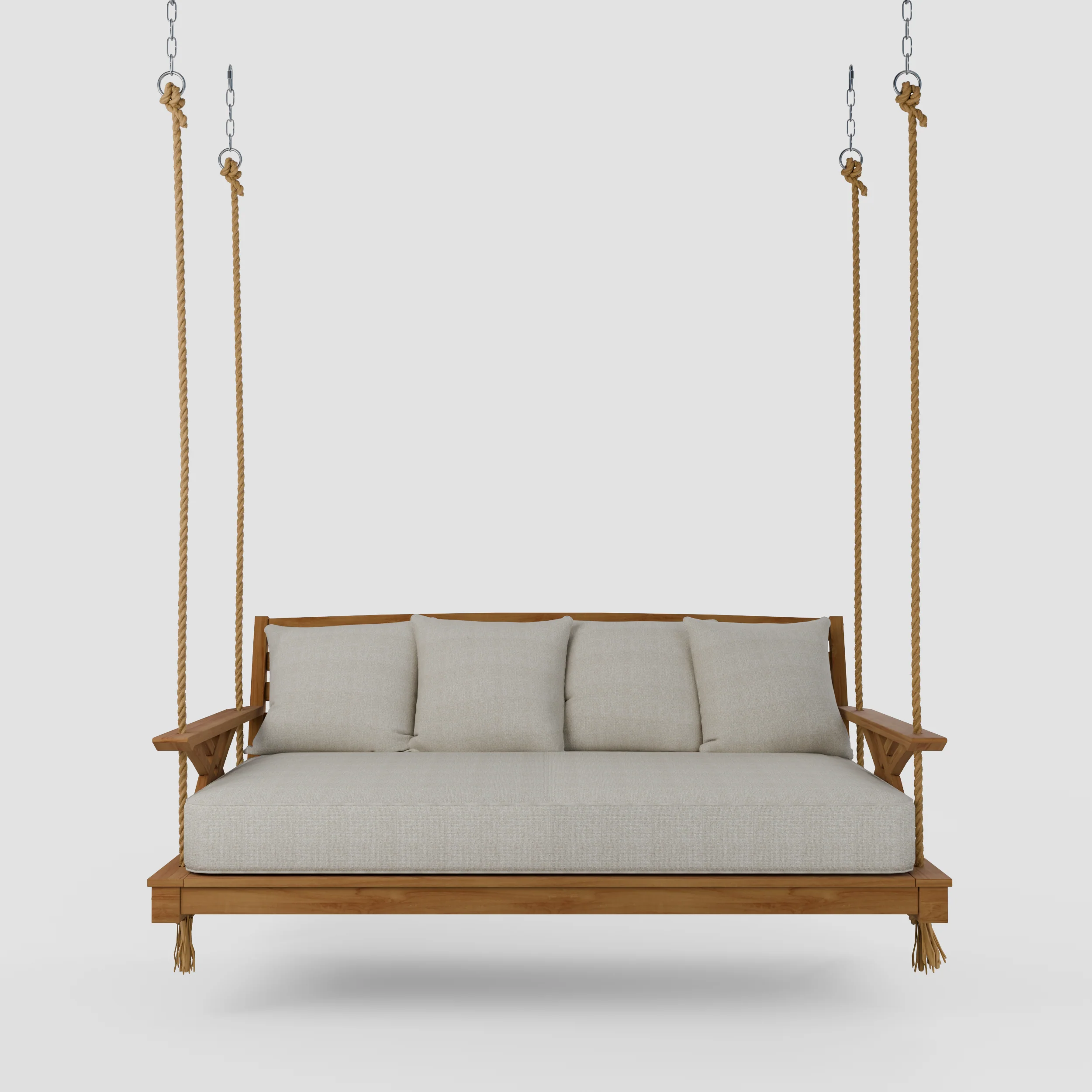 Carmel Teak Wood Outdoor Swing Daybed with Tan Cushion - Image 34