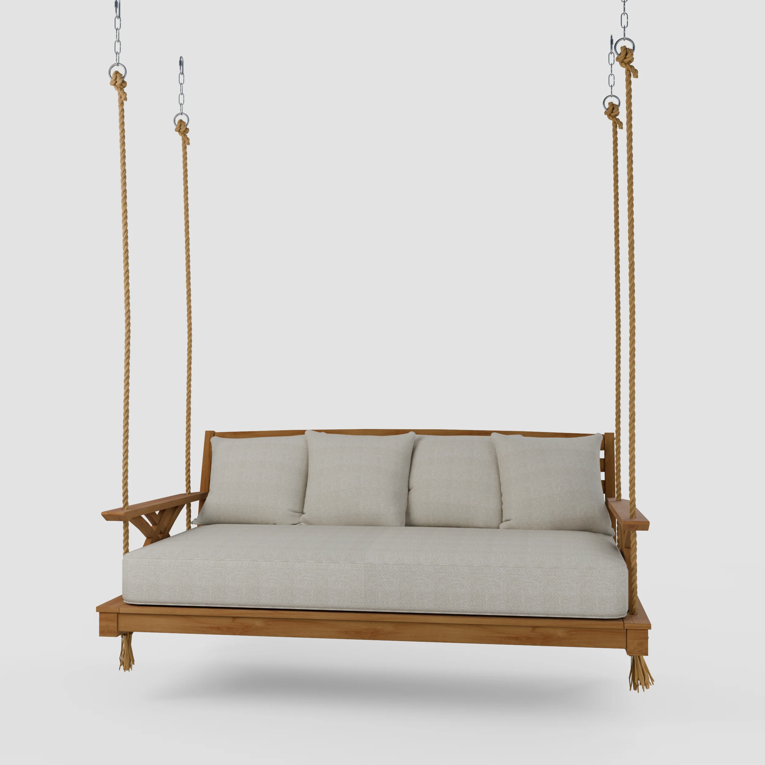 Carmel Teak Wood Outdoor Swing Daybed with Tan Cushion - Image 35