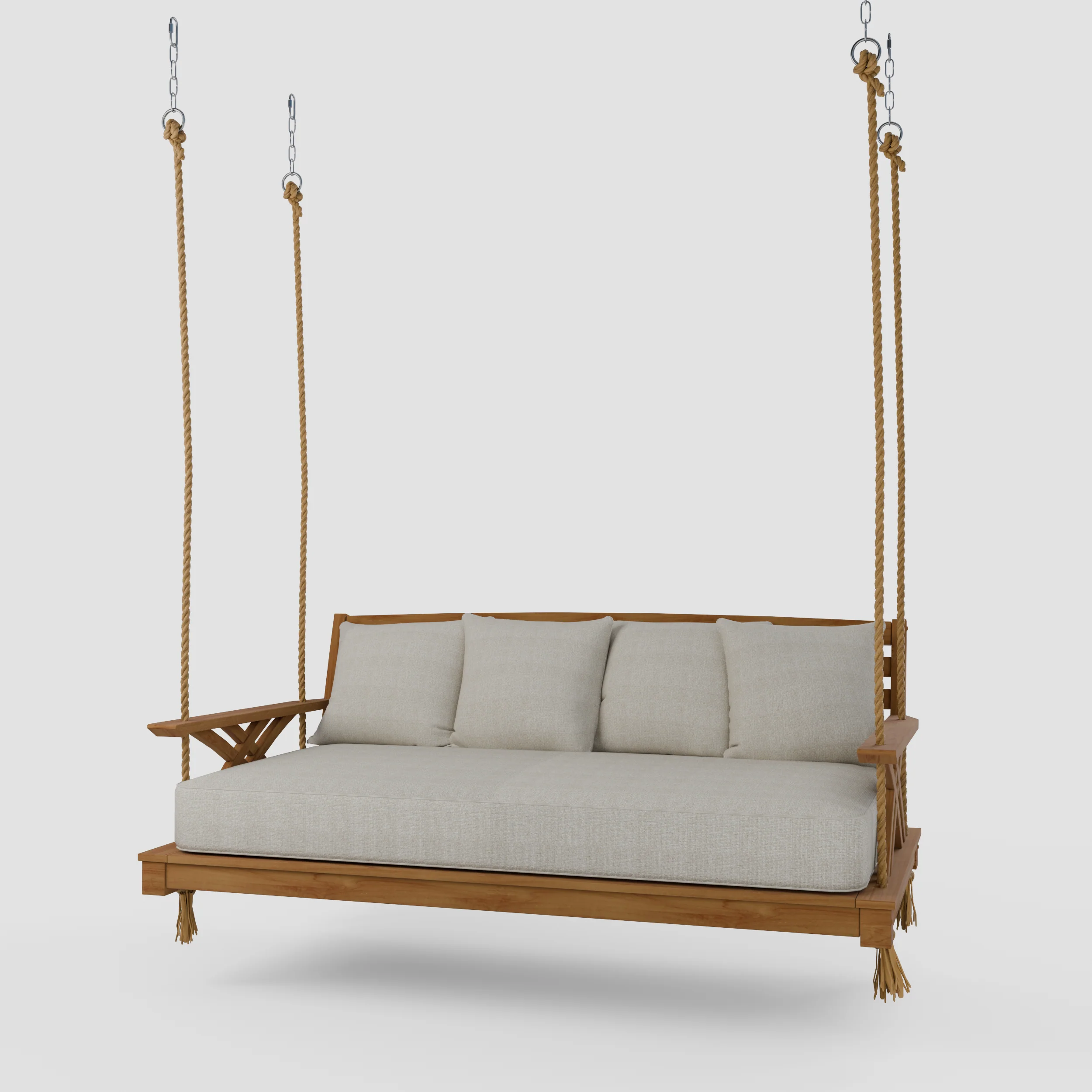 Carmel Teak Wood Outdoor Swing Daybed with Tan Cushion - Image 36