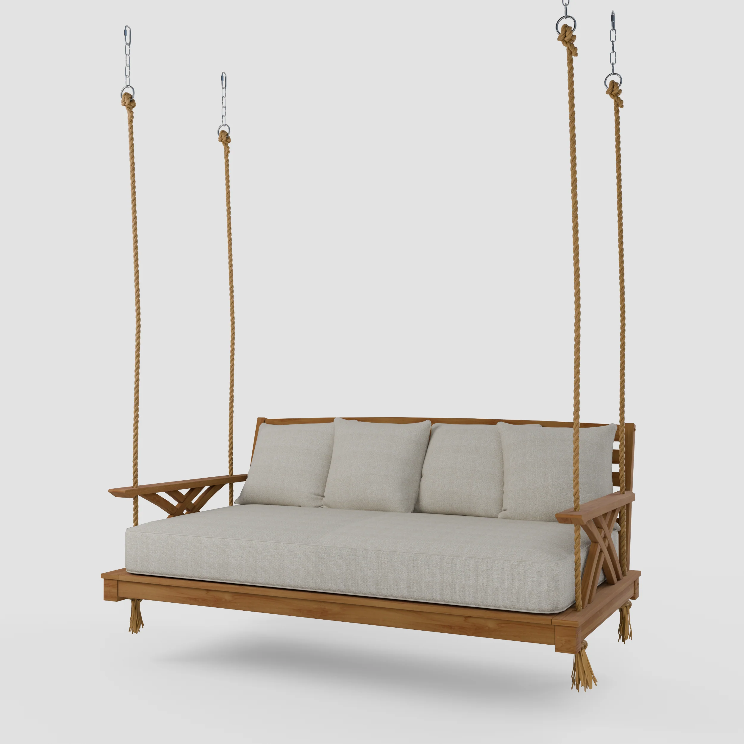 Carmel Teak Wood Outdoor Swing Daybed with Tan Cushion - Image 37